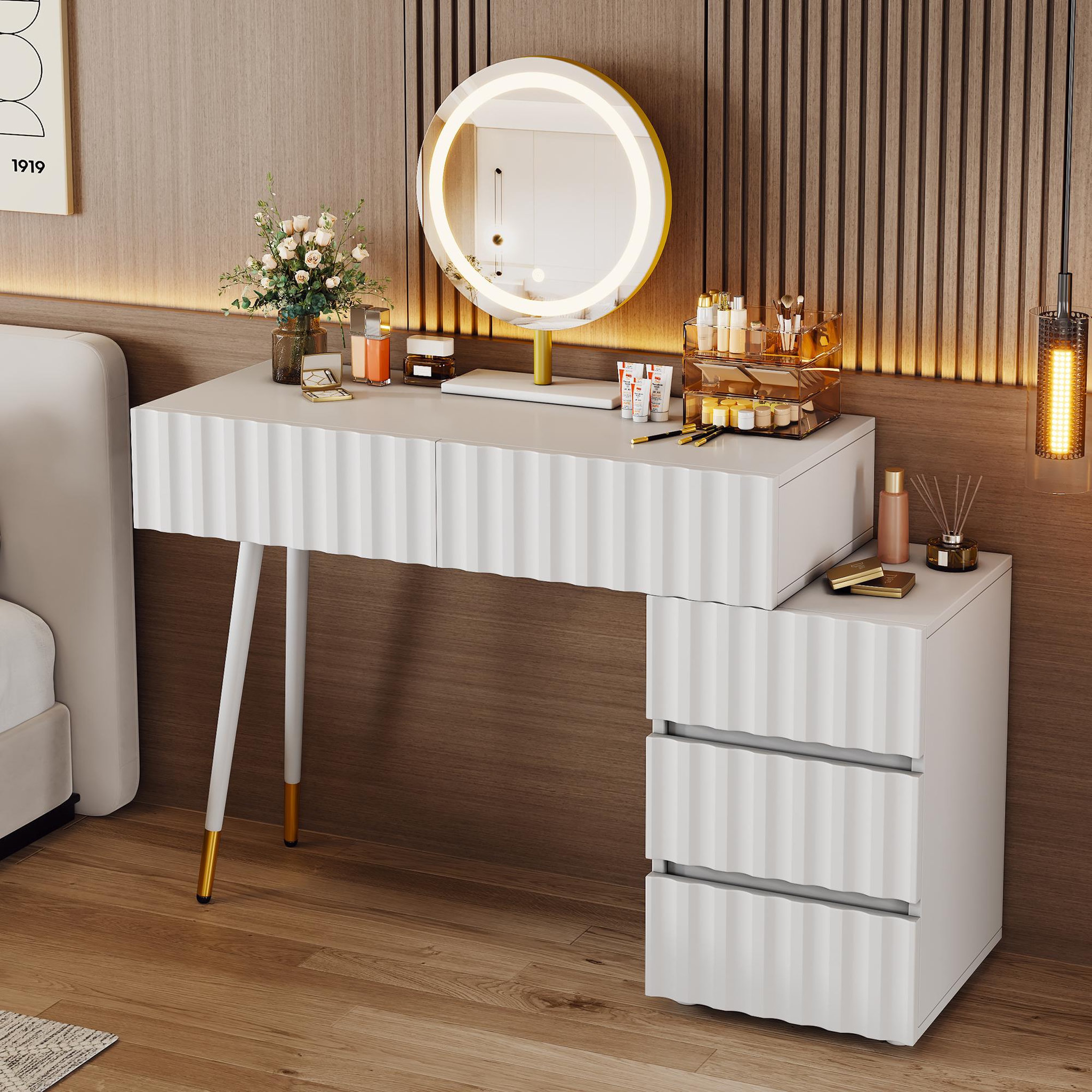 Voir la diapositive 5 : MERAX Coiffeuse coloris blanc mdf et panneaux de particules