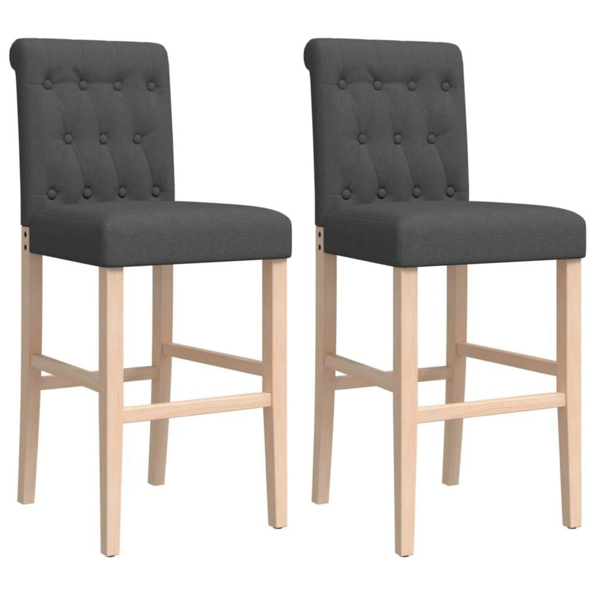 VIDAXL Chaises de bar lot de 2 bois massif d'hevea et tissu