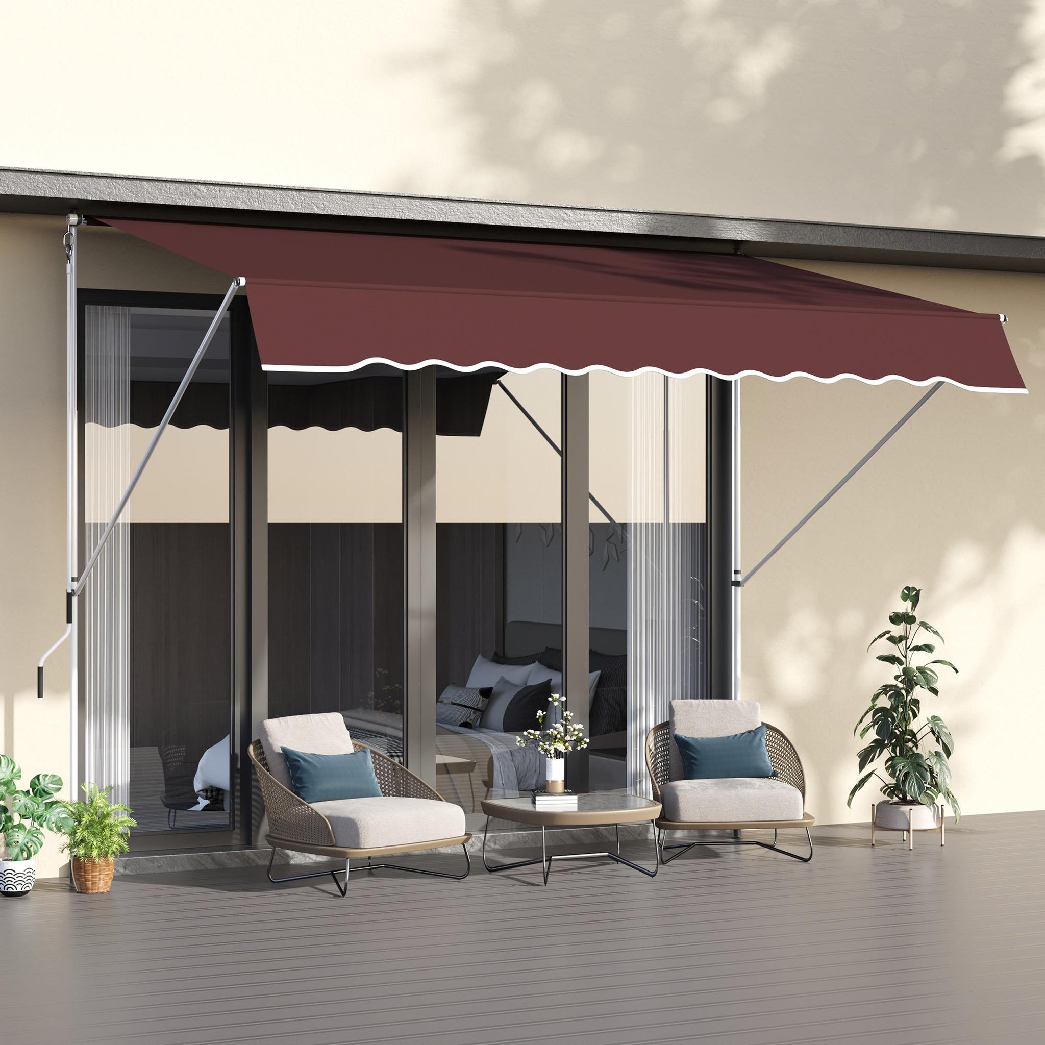 Voir la diapositive 2 : OUTSUNNY Store banne manuel rétractable 3L x 1,5l m inclinaison et hauteur réglable installation rapide métal alu polyester anti-UV bordeaux