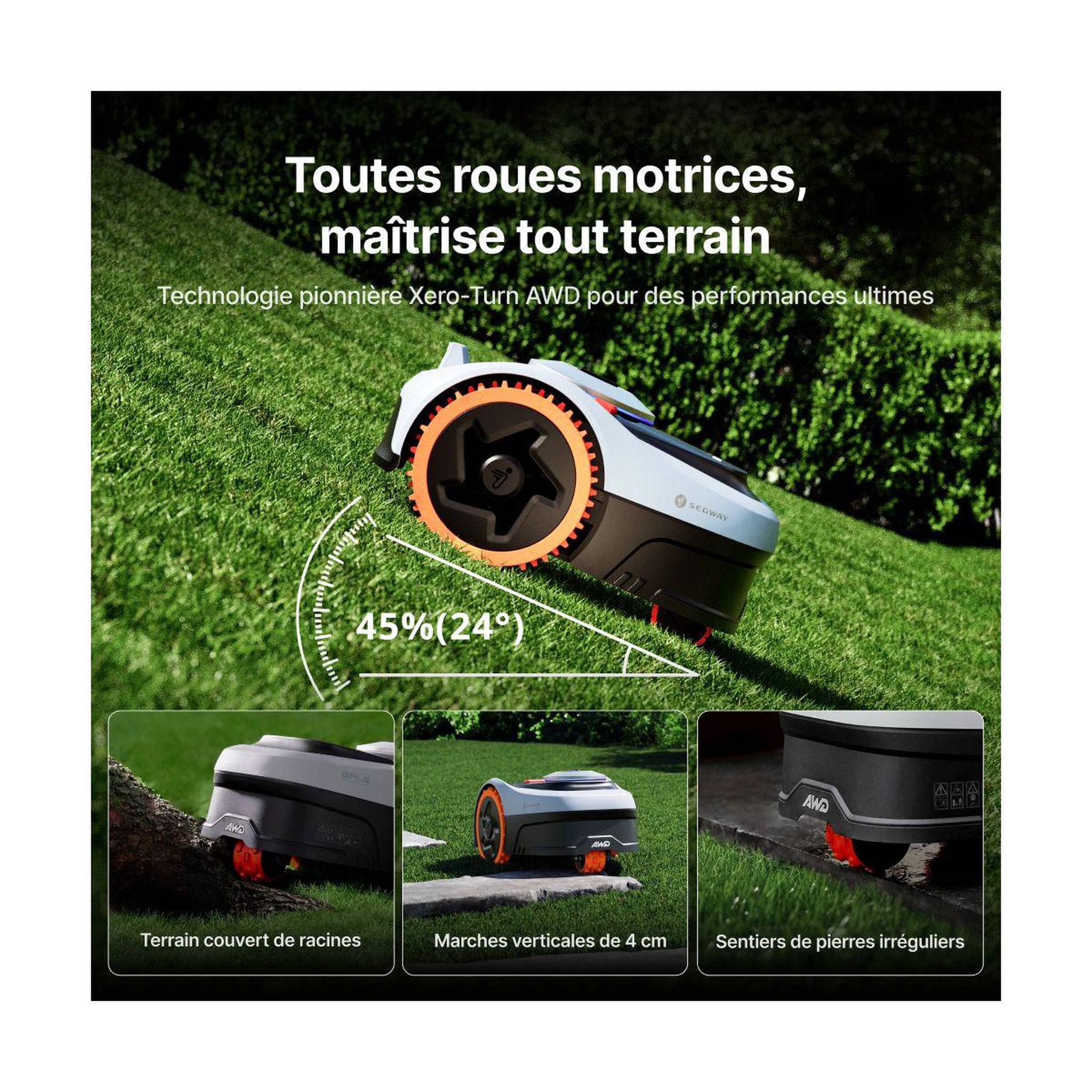 Voir la diapositive 3 : NAVIMOW Robot tondeuse i208 AWD - sans fil périphérique ni antenne, 3 roues motrices, pentes 45%, cartographie auto, 800m²