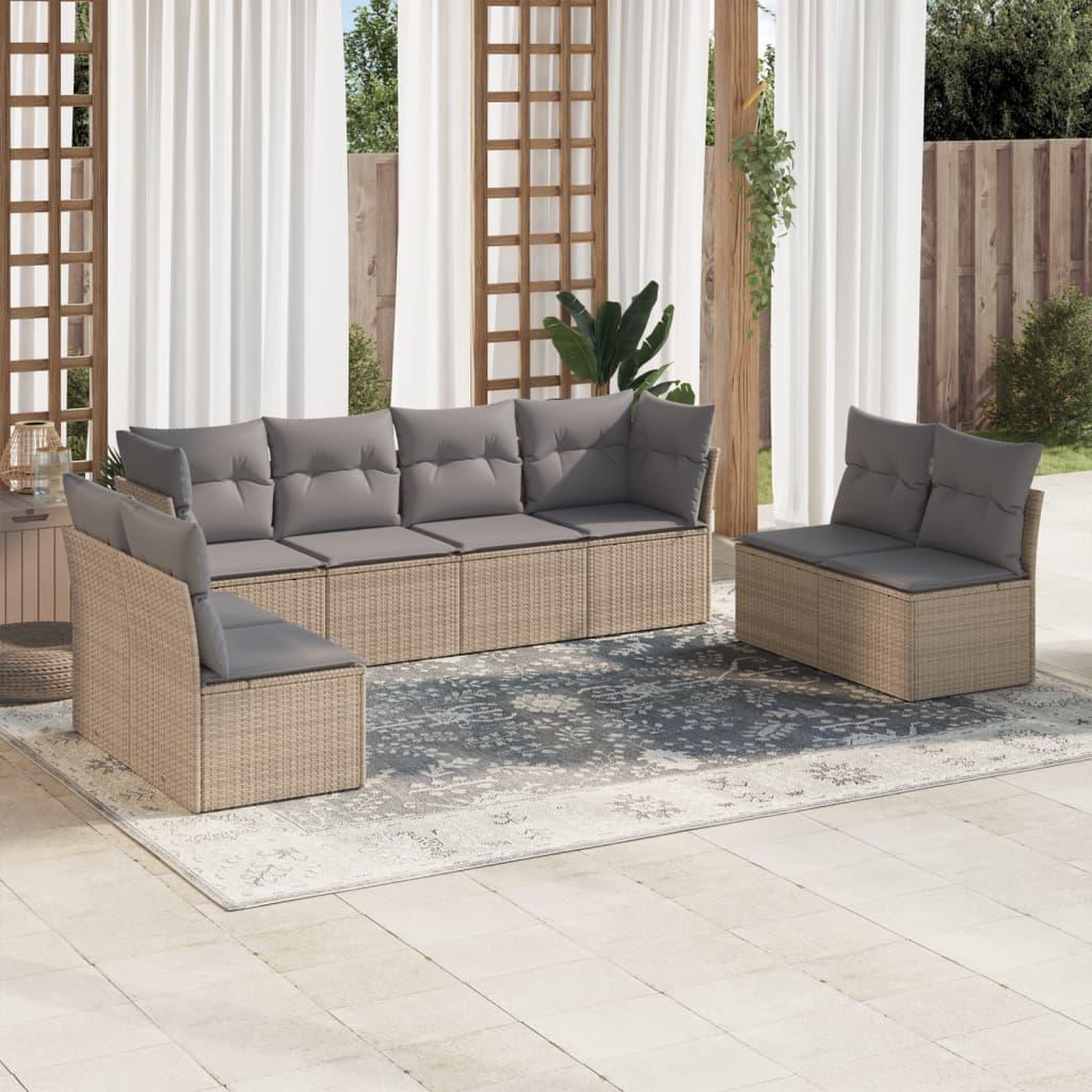 VIDAXL Salon de jardin avec coussins 8 pcs beige resine tressee