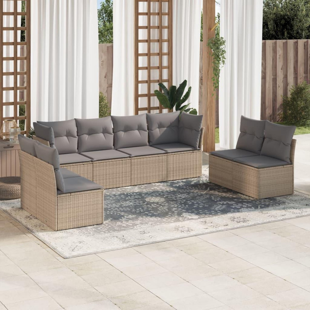 VIDAXL Salon de jardin avec coussins 8 pcs beige resine tressee