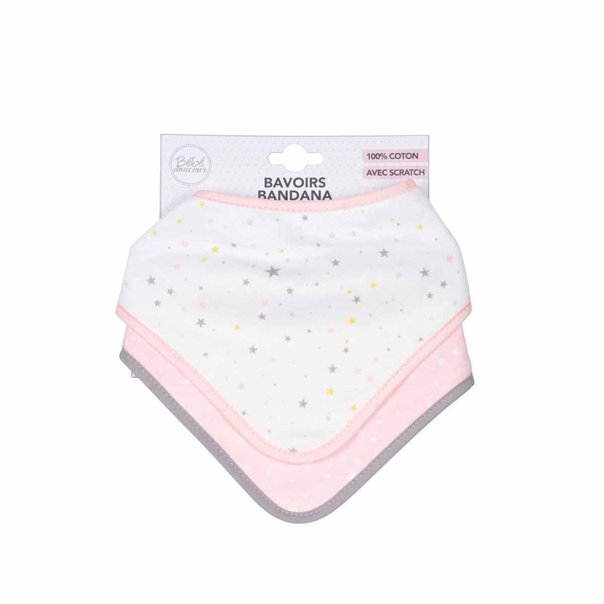 Voir la diapositive 2 : HOMEA Lot de 2 bavoirs bandana  ciel  41cm rose