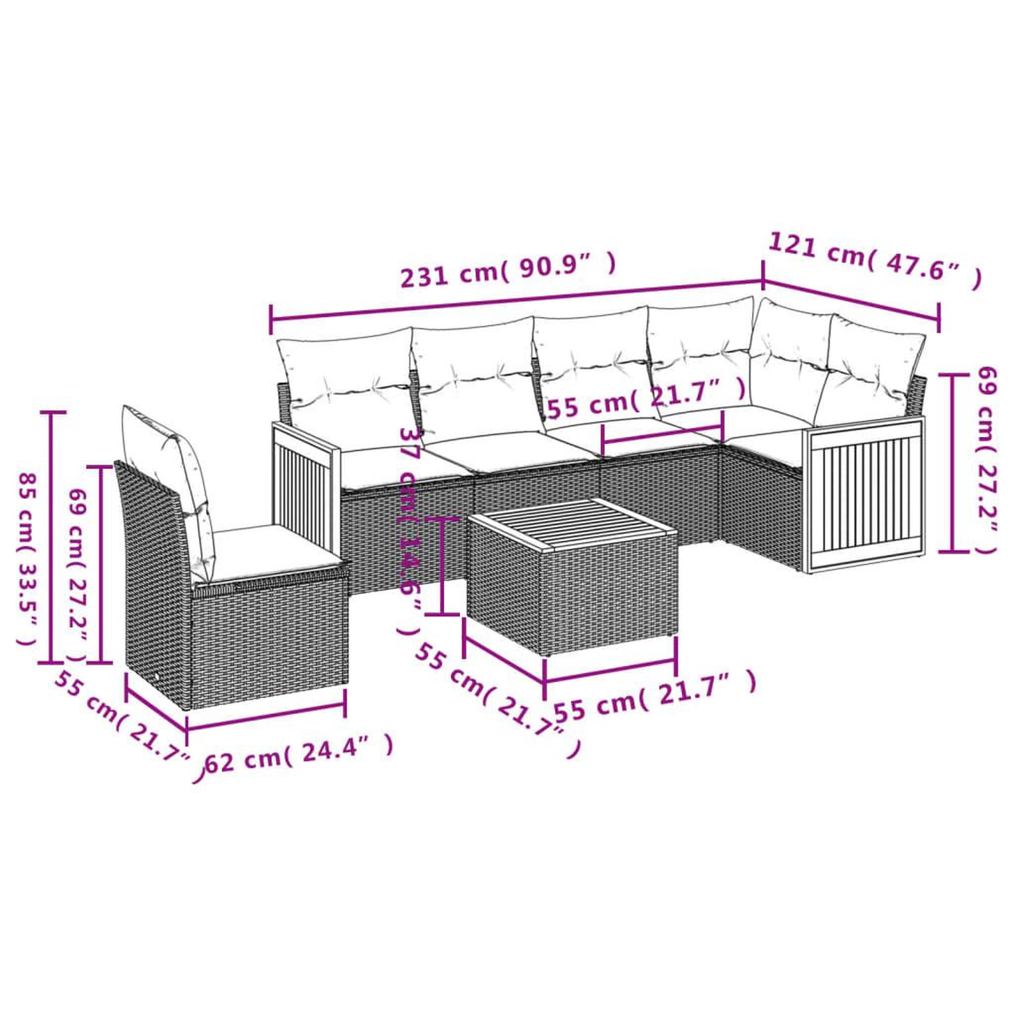 Voir la diapositive 3 : VIDAXL Salon de jardin 7 pcs avec coussins noir resine tressee