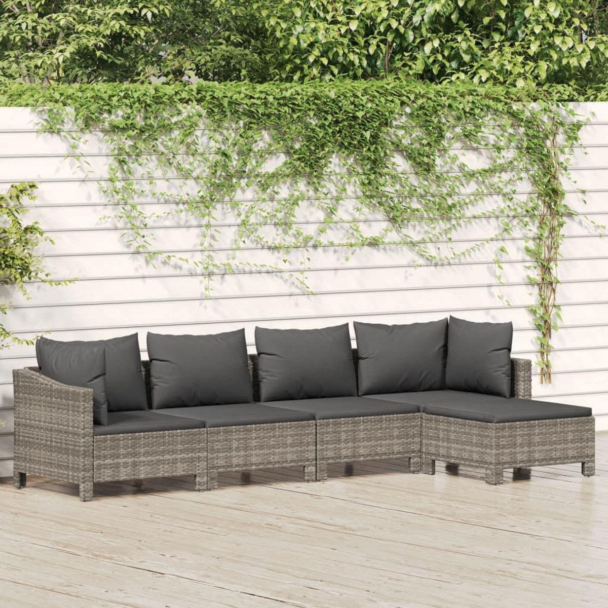 VIDAXL Salon de jardin 5 pcs avec coussins Gris Resine tressee