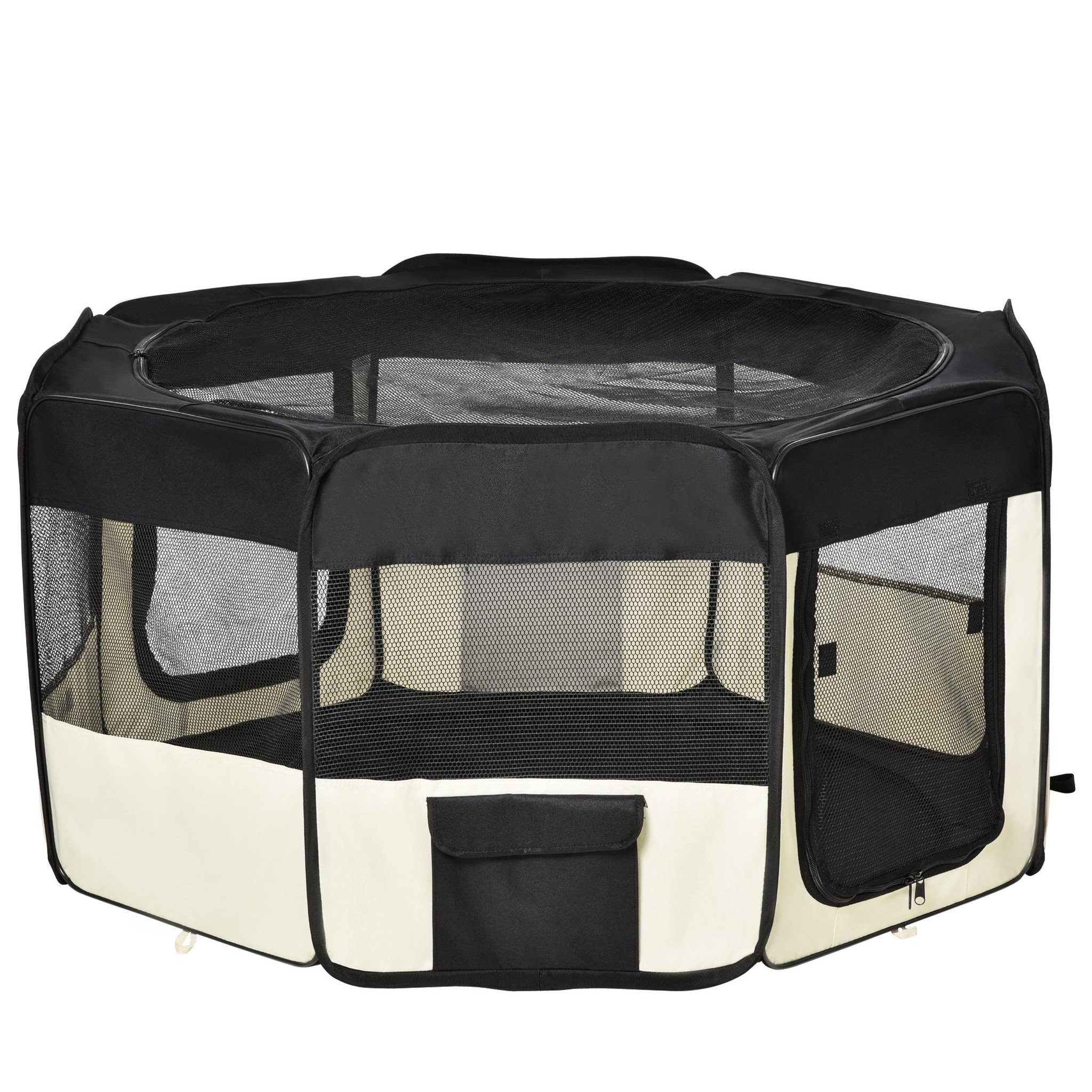 PAWHUT Parc enclos pliable chien chat - ø 120 x 58h cm - acier tissu oxford - crème noir