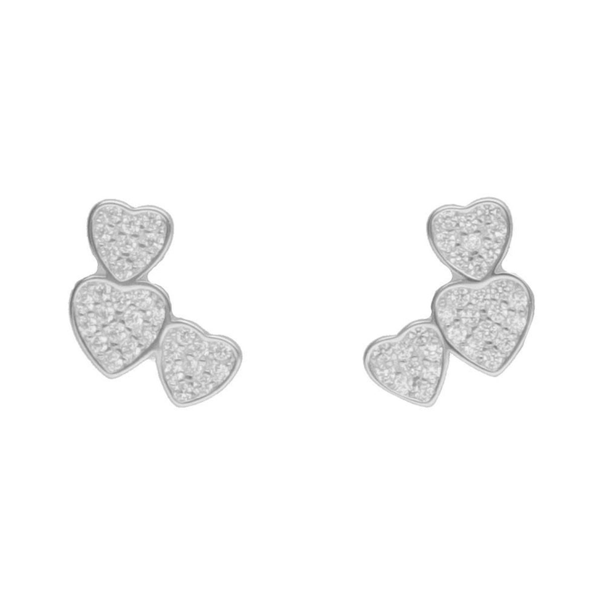 L'ATELIER D'AZUR Boucles d'Oreilles Argent 925/000 Rhodié - Coeurs Pavés de Zirconiums