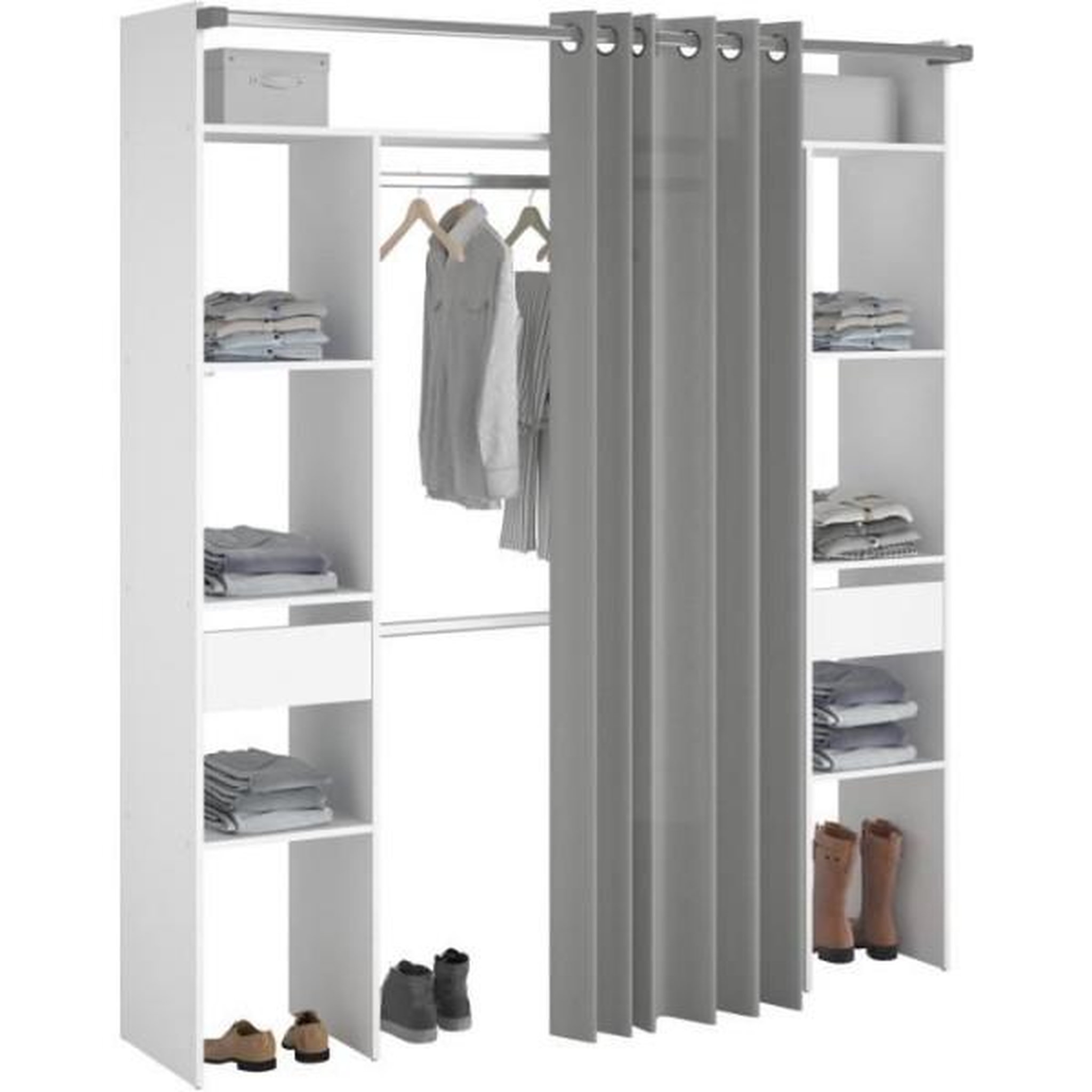 Voir la diapositive 5 : MARKET24 Kit dressing ARTIC EKIPA - Décor mélaminé blanc - 2 penderies + 2 tiroirs - L176 x P48 x H202 cm -Fabriqué en France