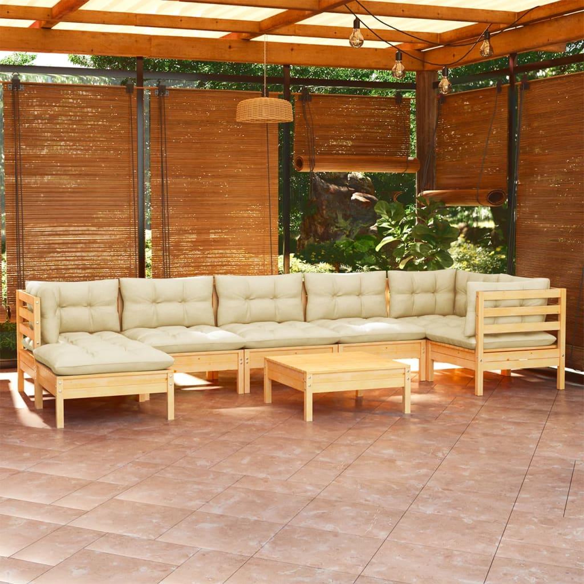Voir la diapositive 1 : VIDAXL Salon de jardin 8 pcs avec coussins creme Bois de pin massif
