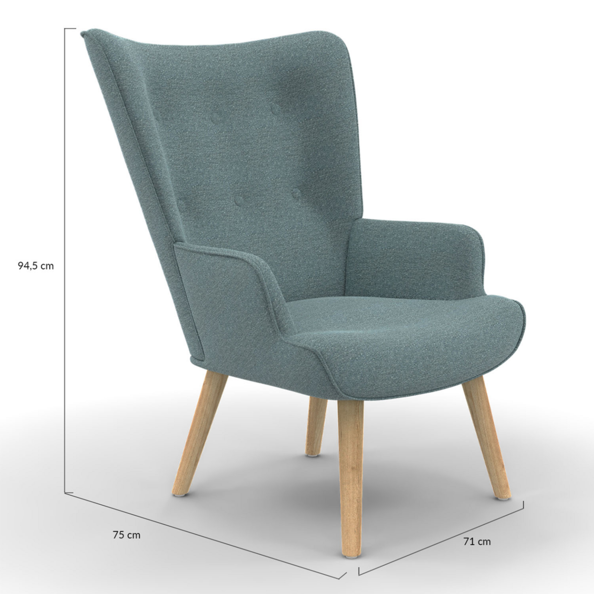 ID MARKET Fauteuil scandinave IVAR en tissu vert eucalyptus