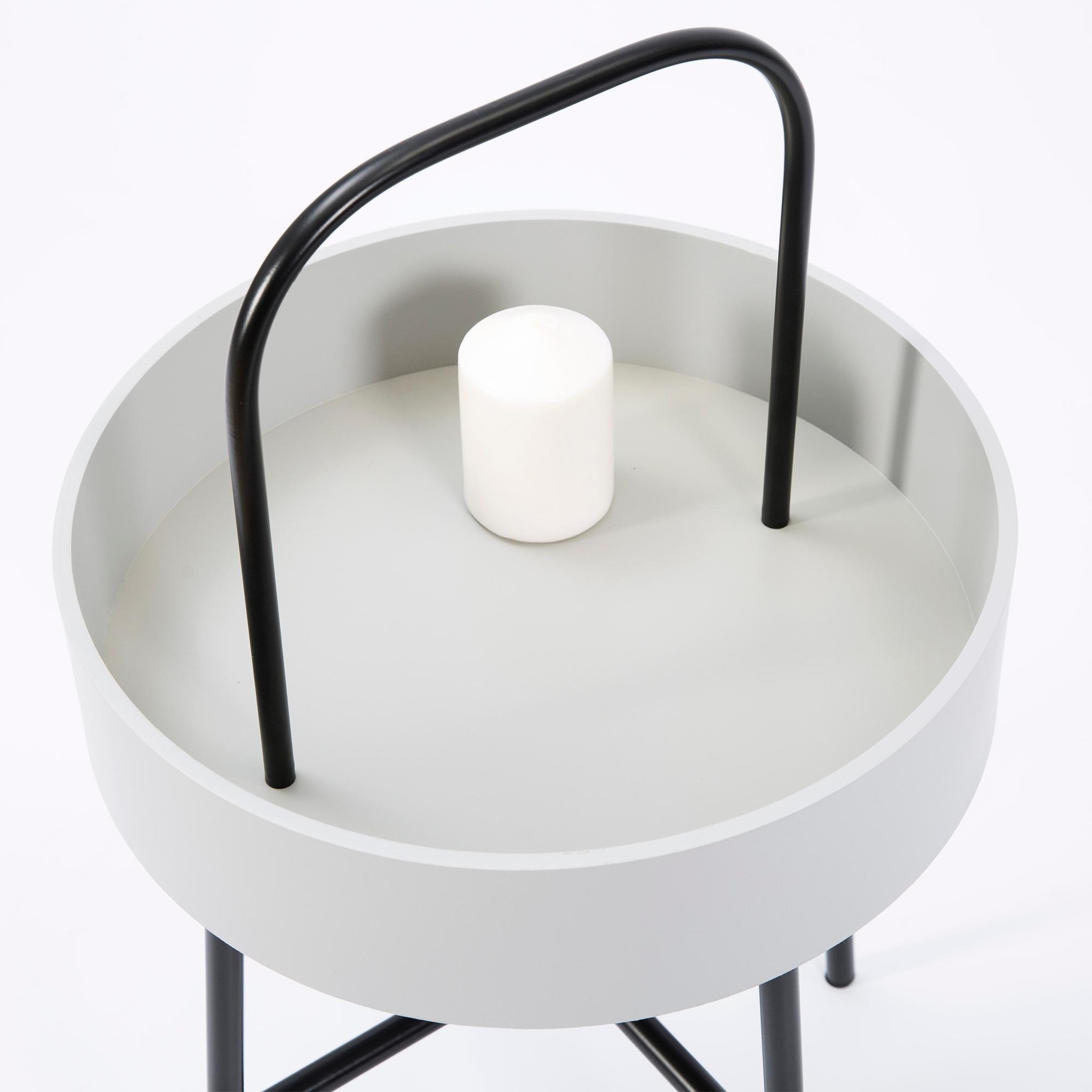 Voir la diapositive 2 : VS VENTA-STOCK Table auxiliaire Jaipur avec Plateau en MDF Gris et Structure métallique en Noir Mat