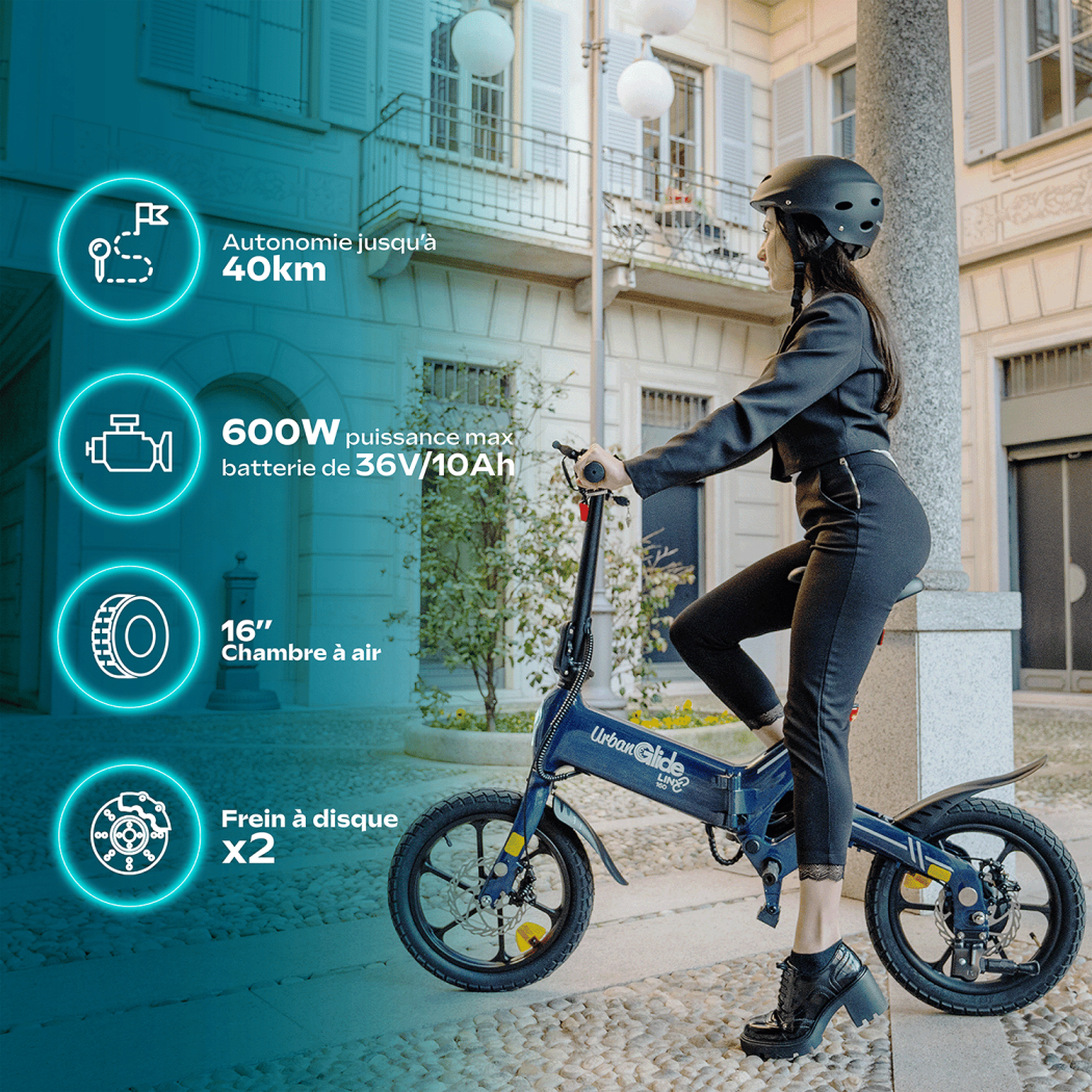 Voir la diapositive 2 : URBANGLIDE Draisienne Électrique Adulte LINX 160 – Moteur 1100W - Autonomie Jusqu'a 40 km - Pneu 16  Gonflable - Batterie 42V/10Ah - Poids 20Kg