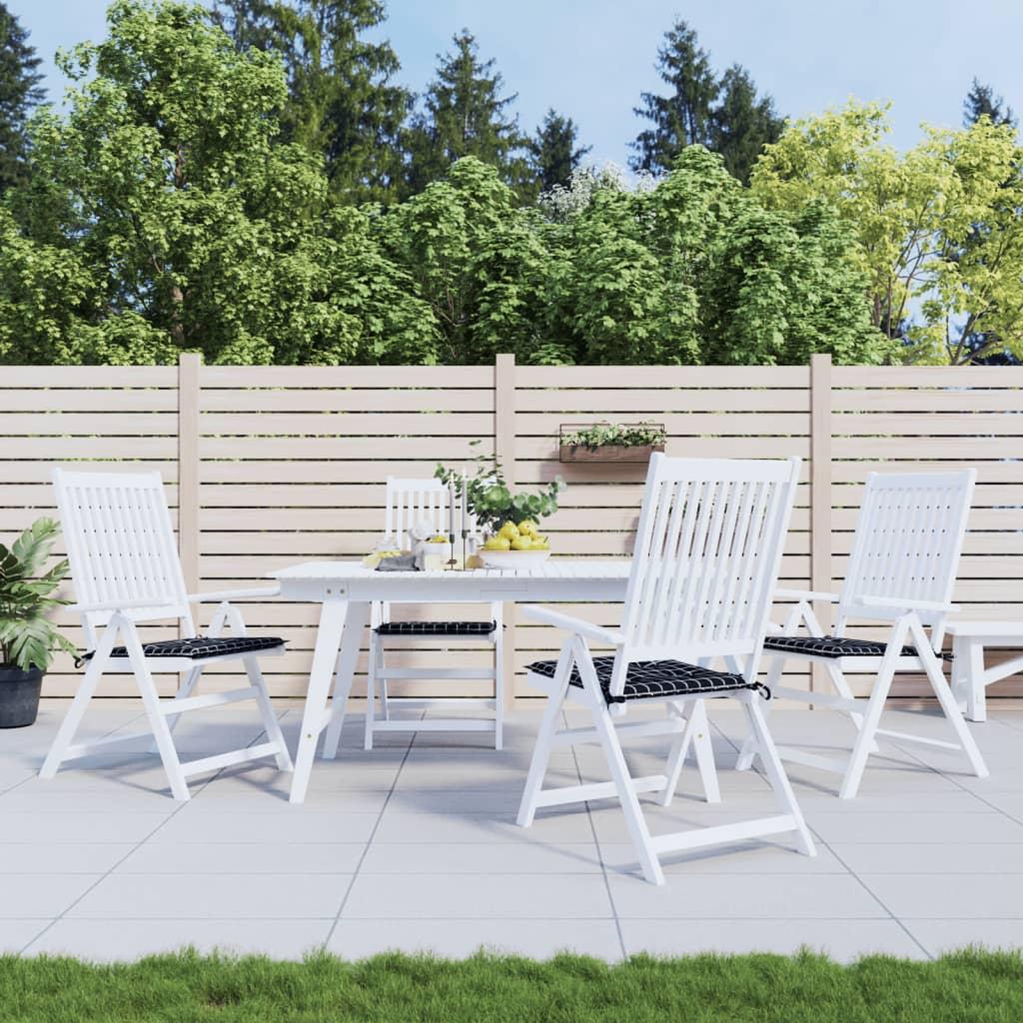 VIDAXL Coussins de chaise de jardin lot de 4 motif a carreaux noir