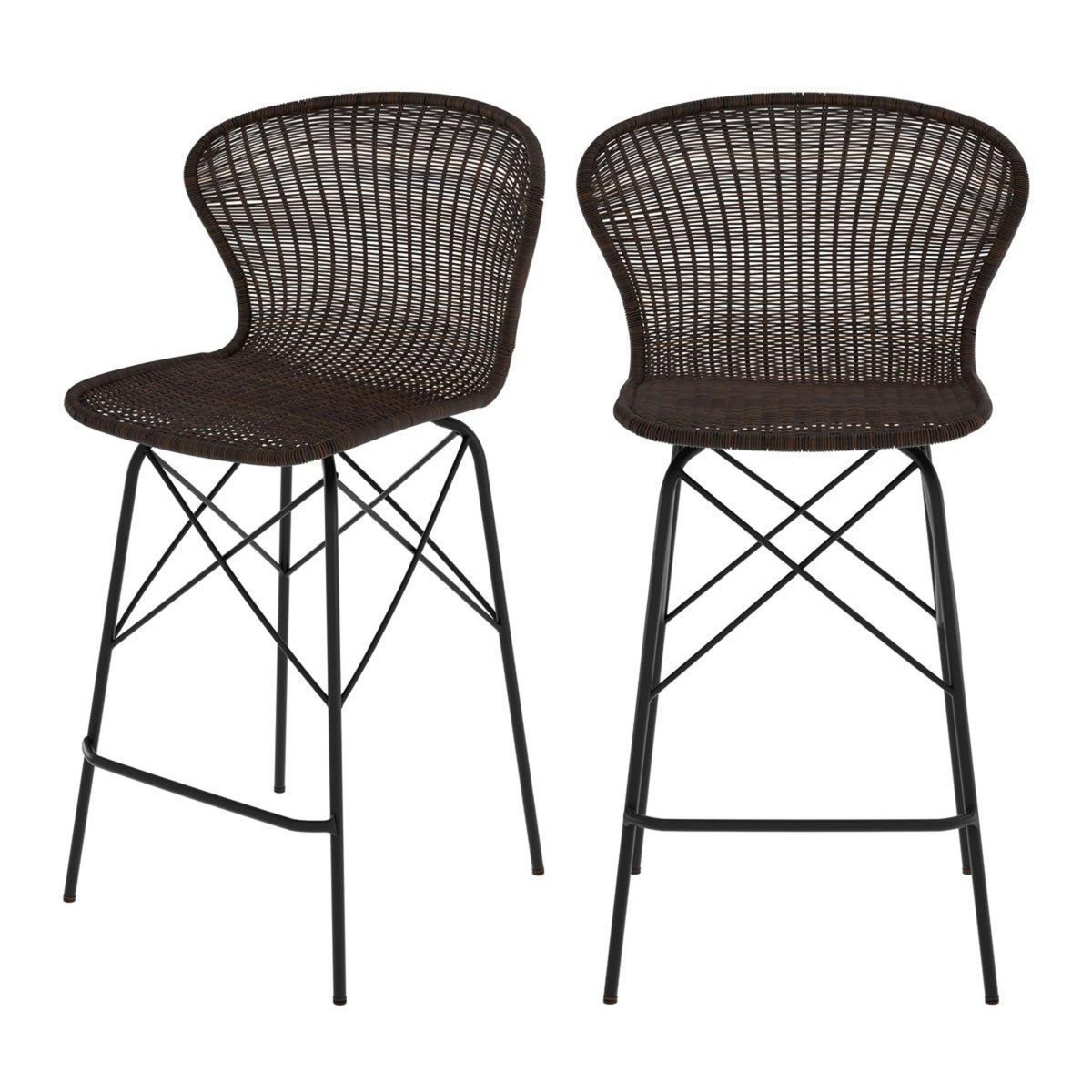 Rendez vous déco Lot de 2 chaises pour îlot central 63 cm en résine tressée marron - Palma