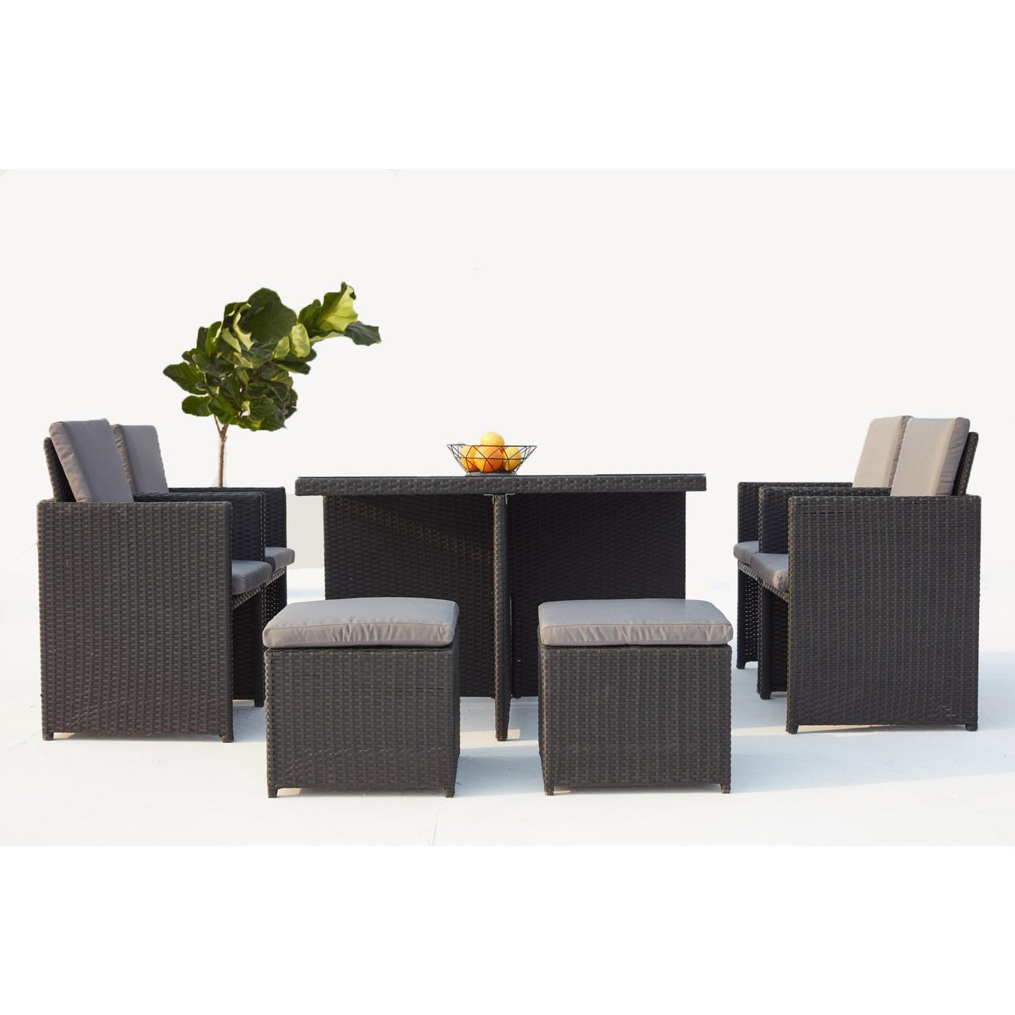 Voir la diapositive 6 : CONCEPT USINE Table et chaises 8 places encastrables en résine noir-gris monaco