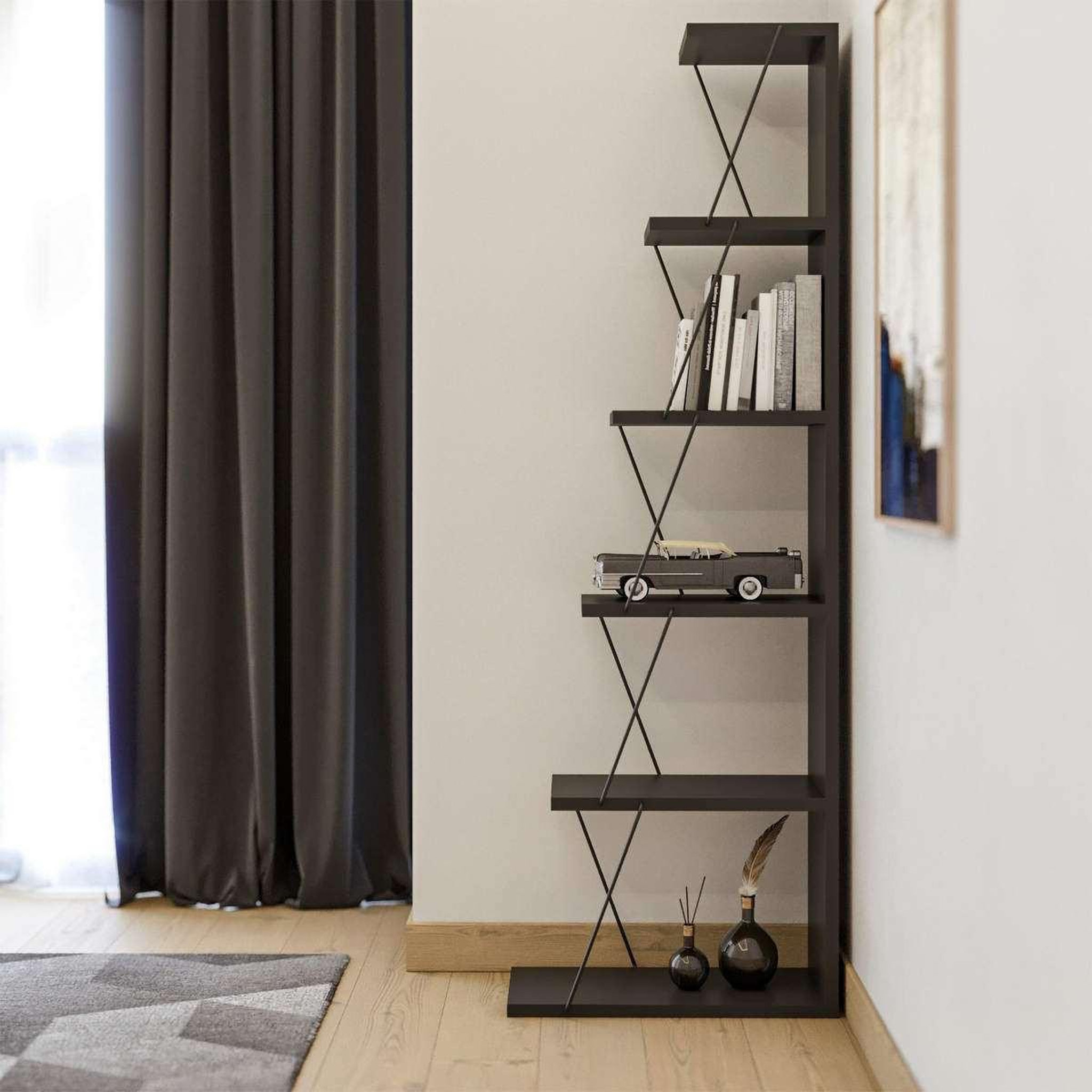 Voir la diapositive 3 : Habitat et Jardin Bibliothèque en bois  melinos  - 50 x 22 x 150 cm - gris anthracite