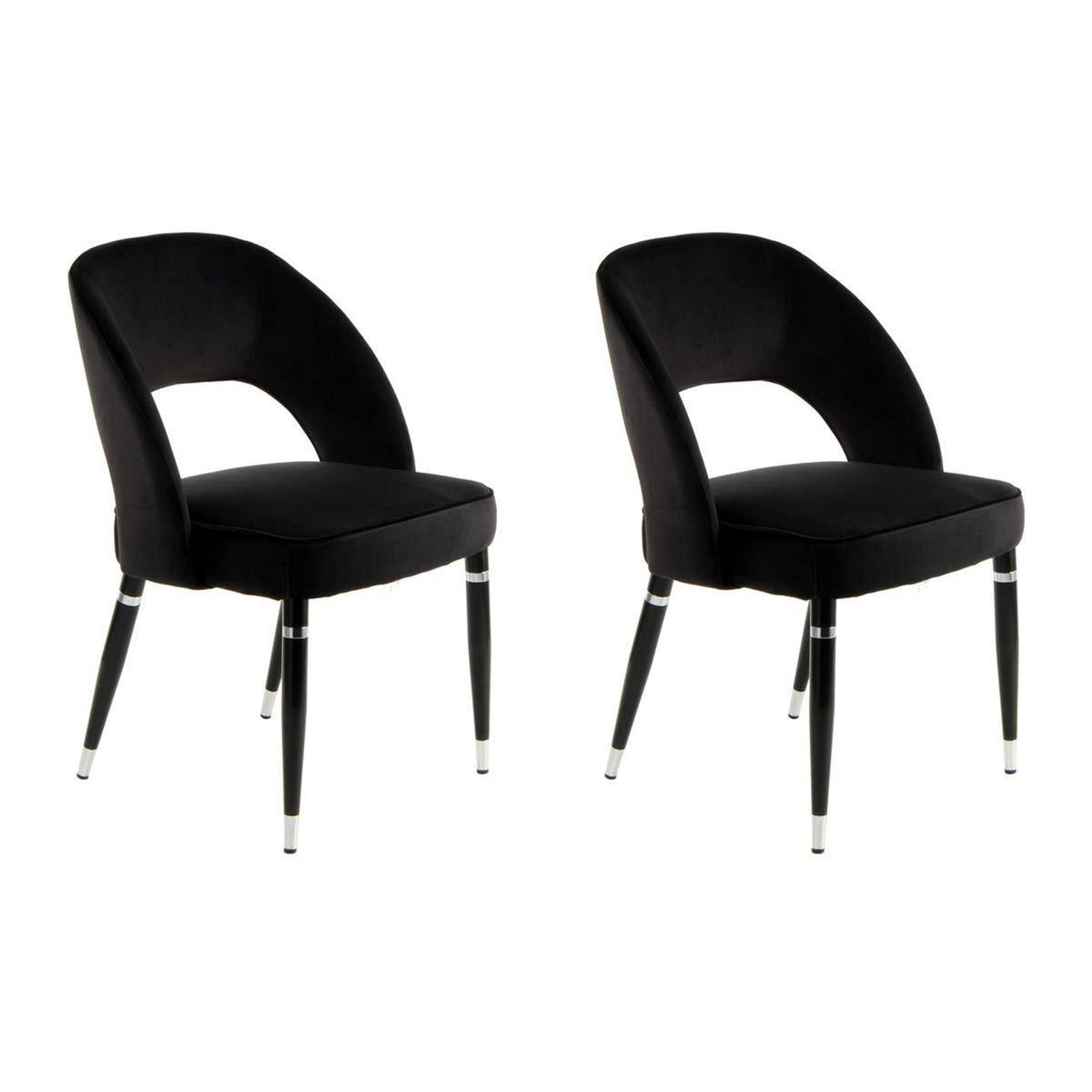 Paris Prix Lot de 2 chaises en velours  courtney  83cm noir & argent