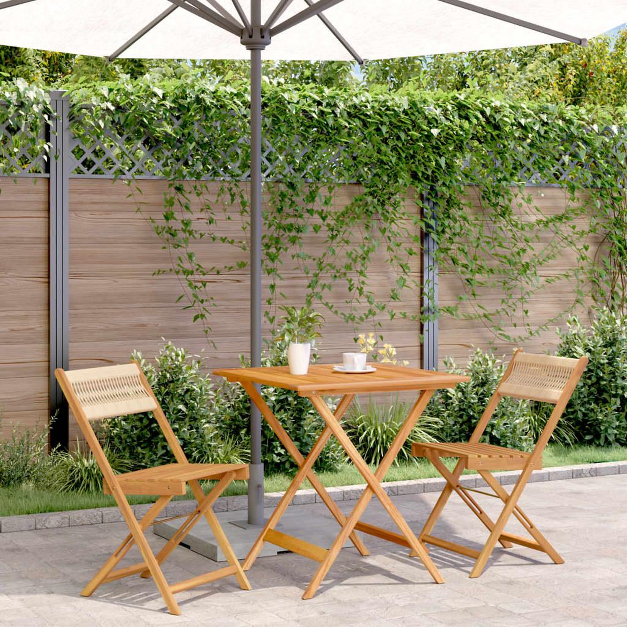VIDAXL Ensemble de bistro 3 pcs beige polypropylene et bois massif