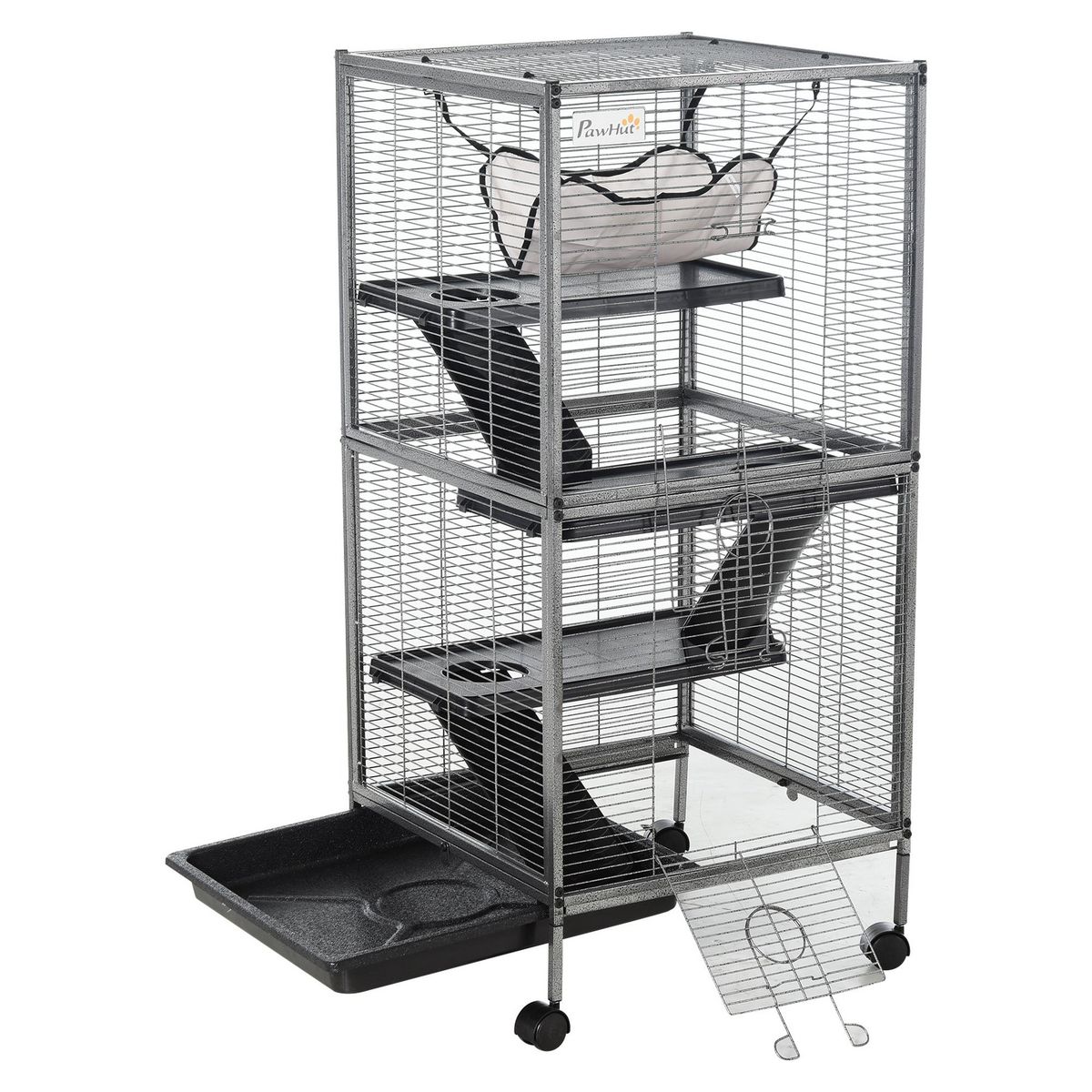 PAWHUT Cage pour petits animaux portable avec 2 portes hamac métal PP 52 x 52 x 113,5 cm