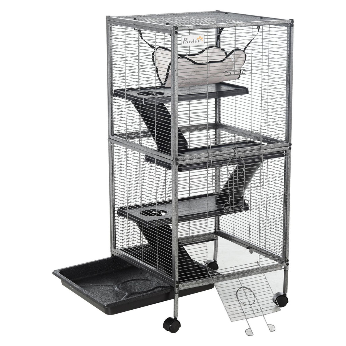 PAWHUT Cage pour petits animaux portable avec 2 portes hamac métal PP 52 x 52 x 113,5 cm