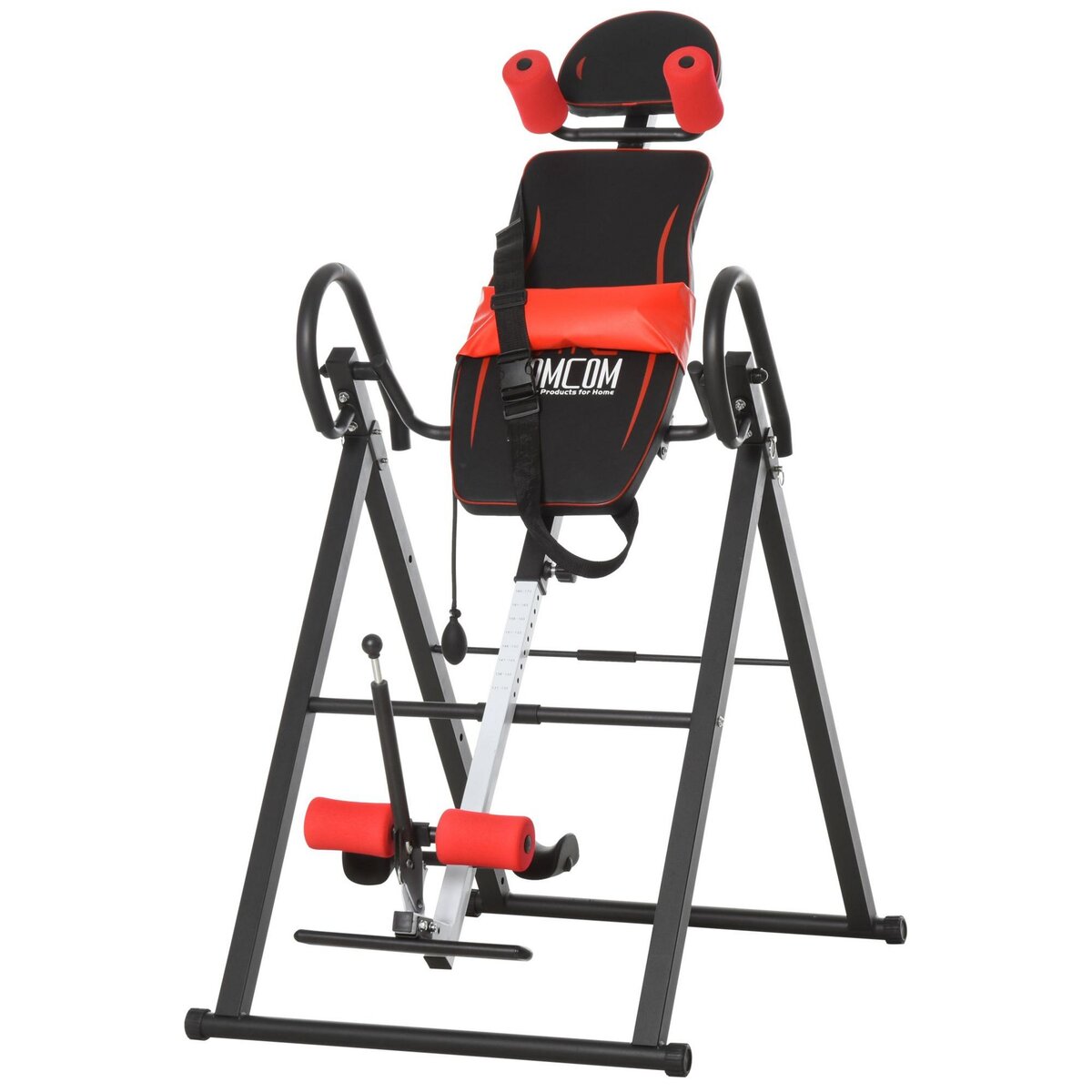 HOMCOM Table d'inversion de musculation pliable ceinture de sécurité réglable angle inversé ajustable 3 niveaux acier rouge noir