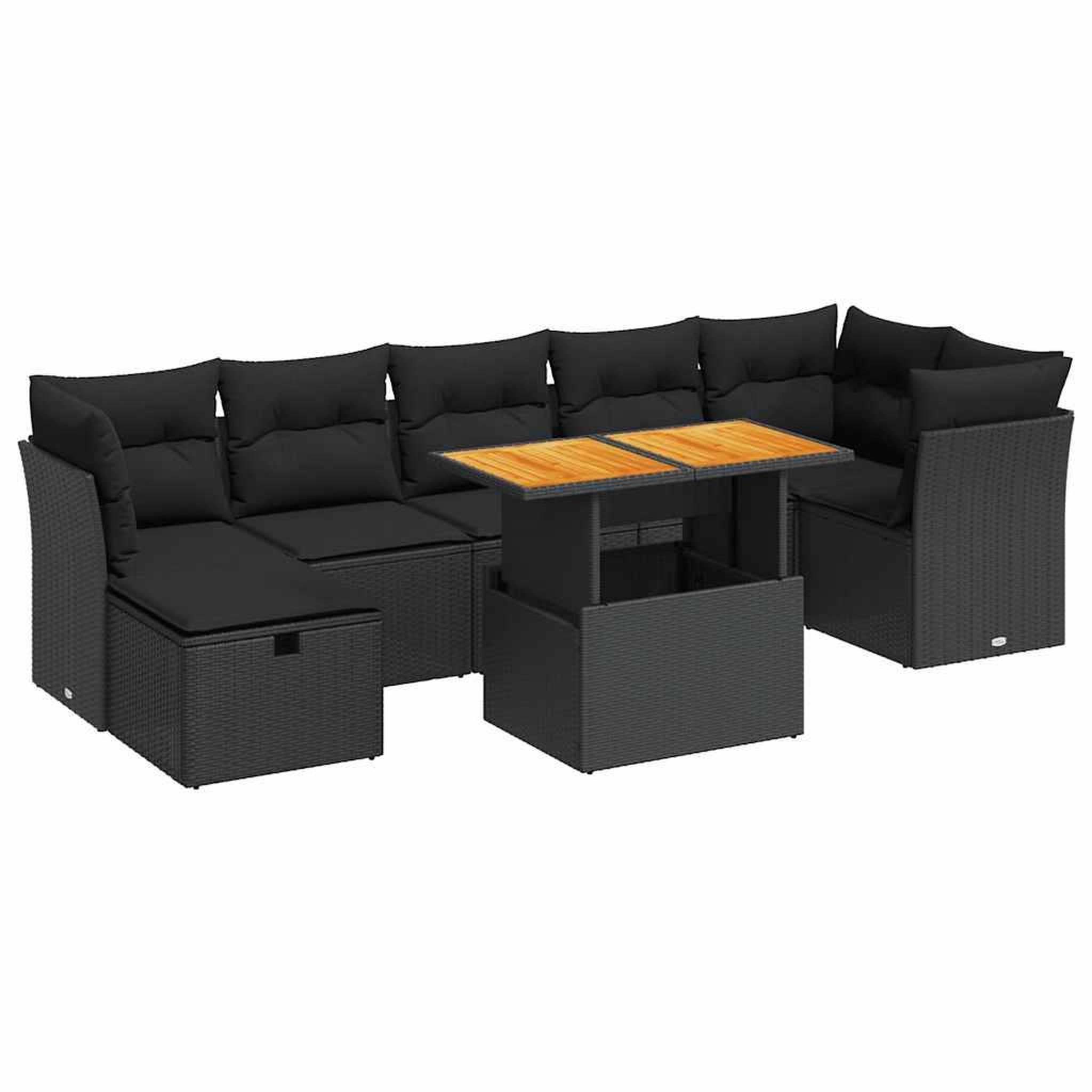 Voir la diapositive 2 : VIDAXL Salon de jardin avec coussins 8 pcs noir resine tressee acacia