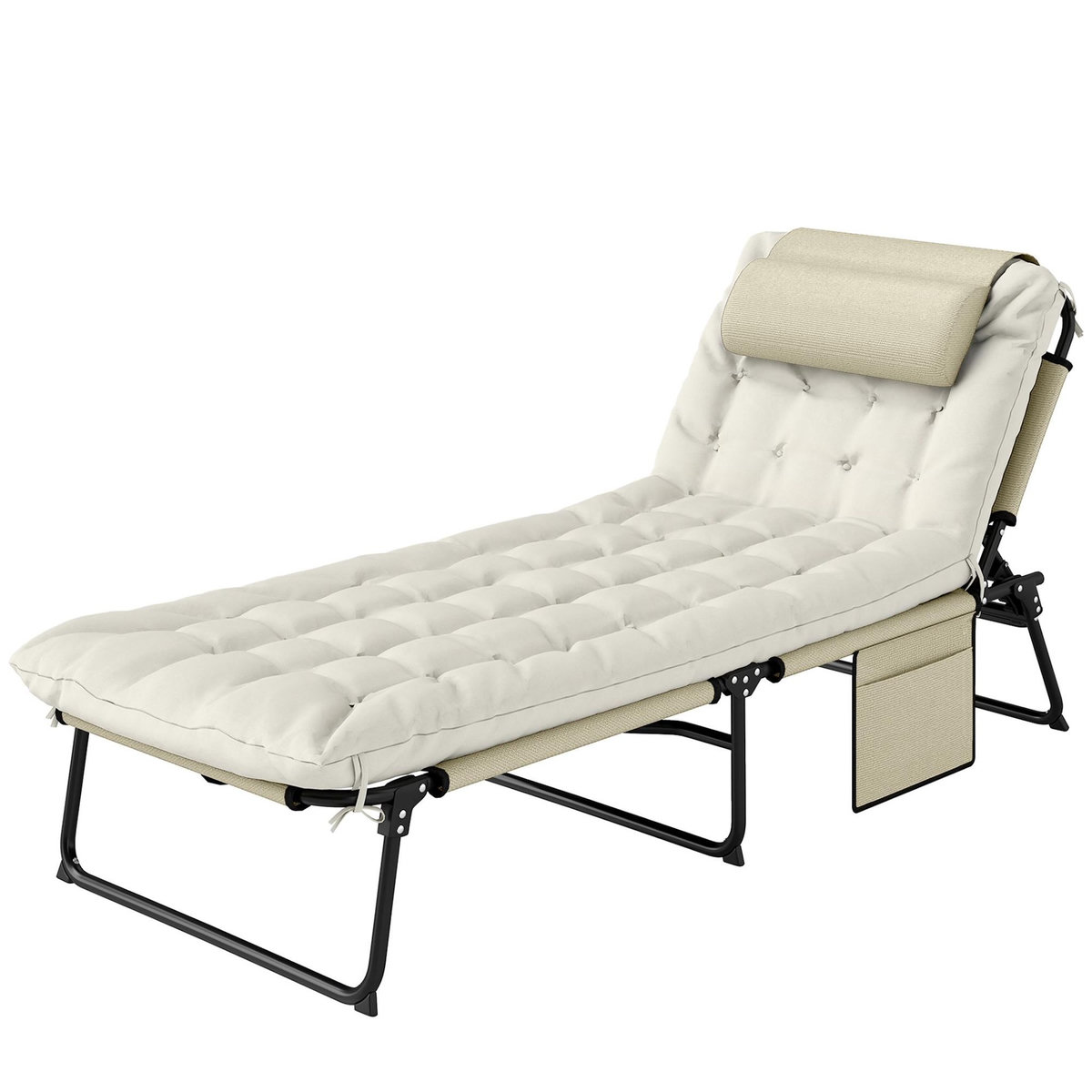 OUTSUNNY Bain de soleil pliable - dossier inclinable 4 positions - tétière, matelas épais - beige