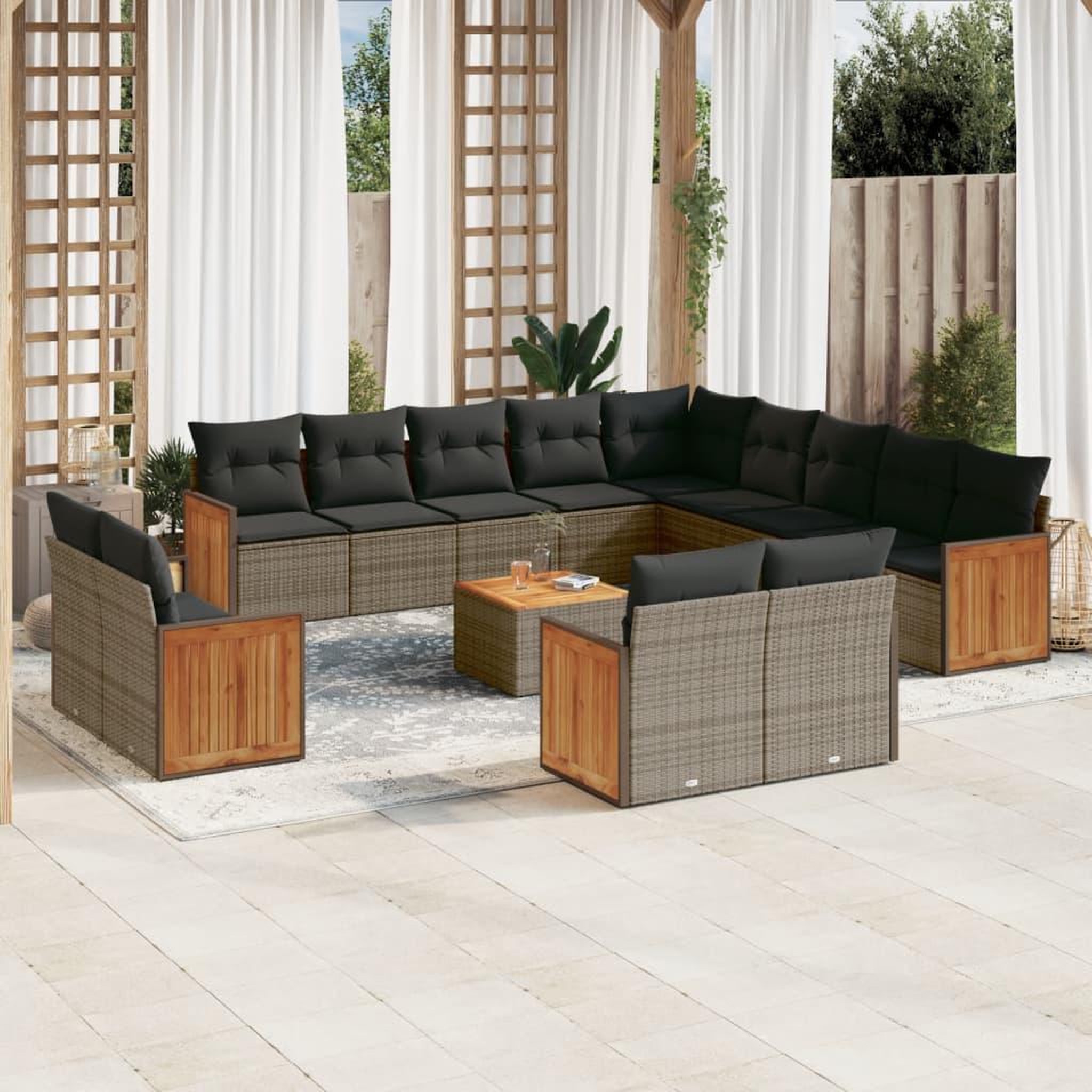 VIDAXL Salon de jardin avec coussins 14 pcs gris resine tressee