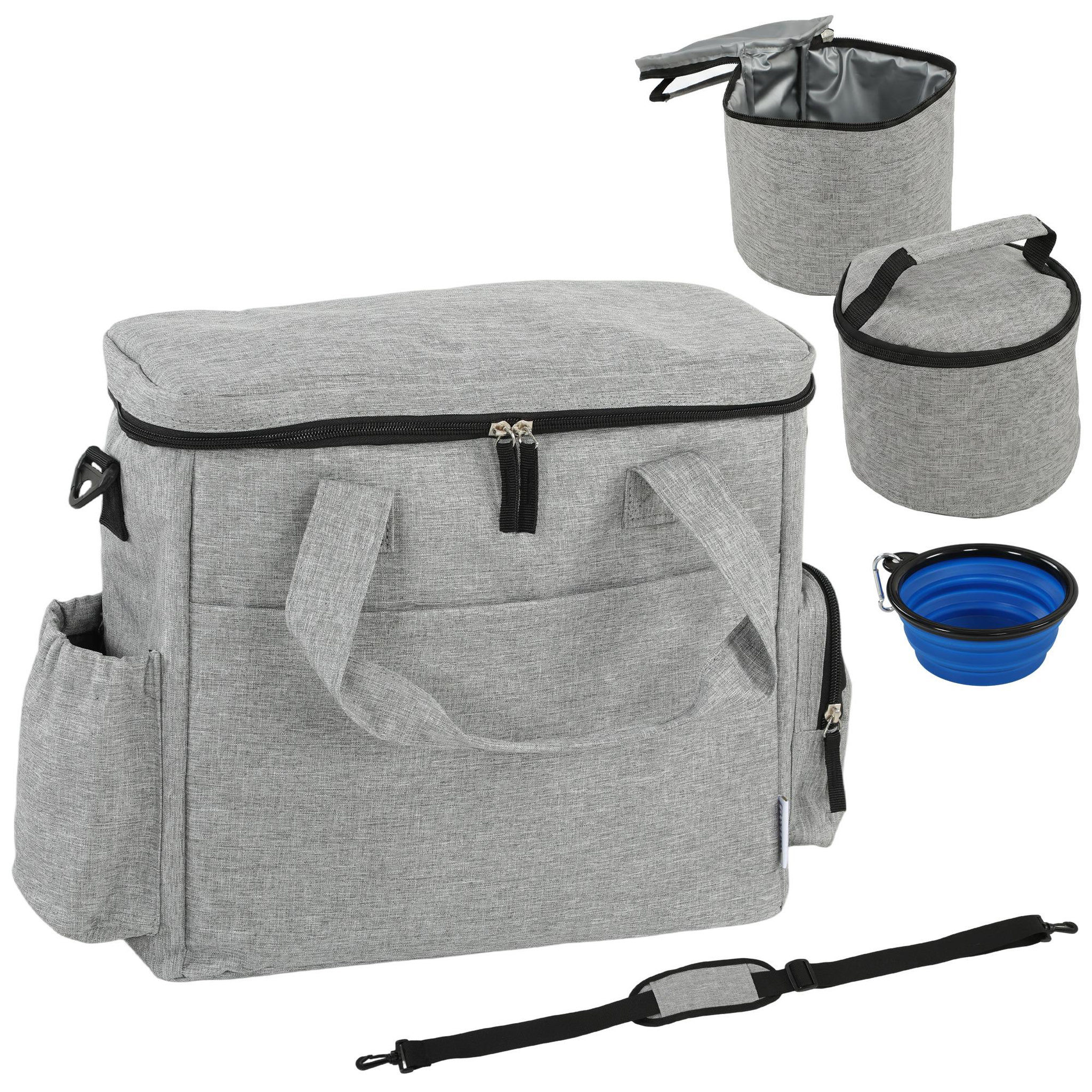 PAWHUT Sac à friandises et croquettes pour chien 2 paniers bol pliable silicone gris clair