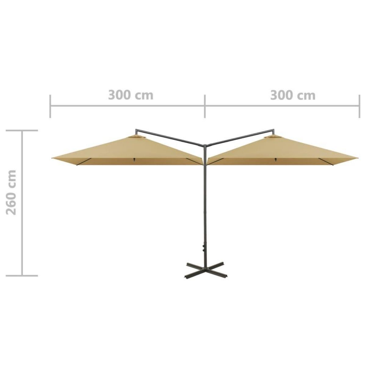 VIDAXL Parasol de jardin double avec mat en acier taupe 600x300 cm