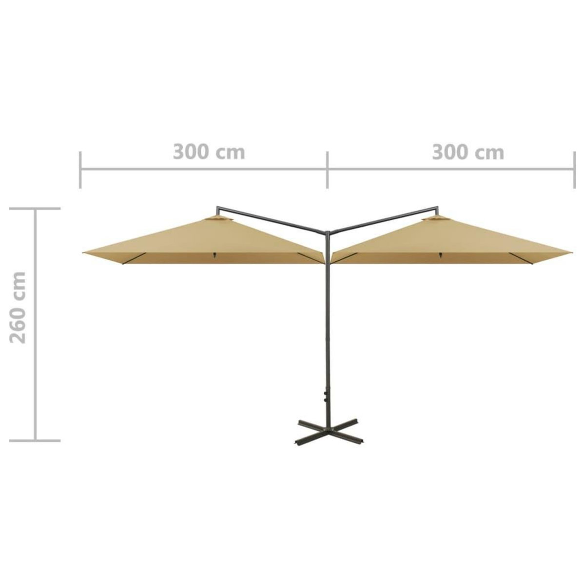VIDAXL Parasol de jardin double avec mat en acier taupe 600x300 cm