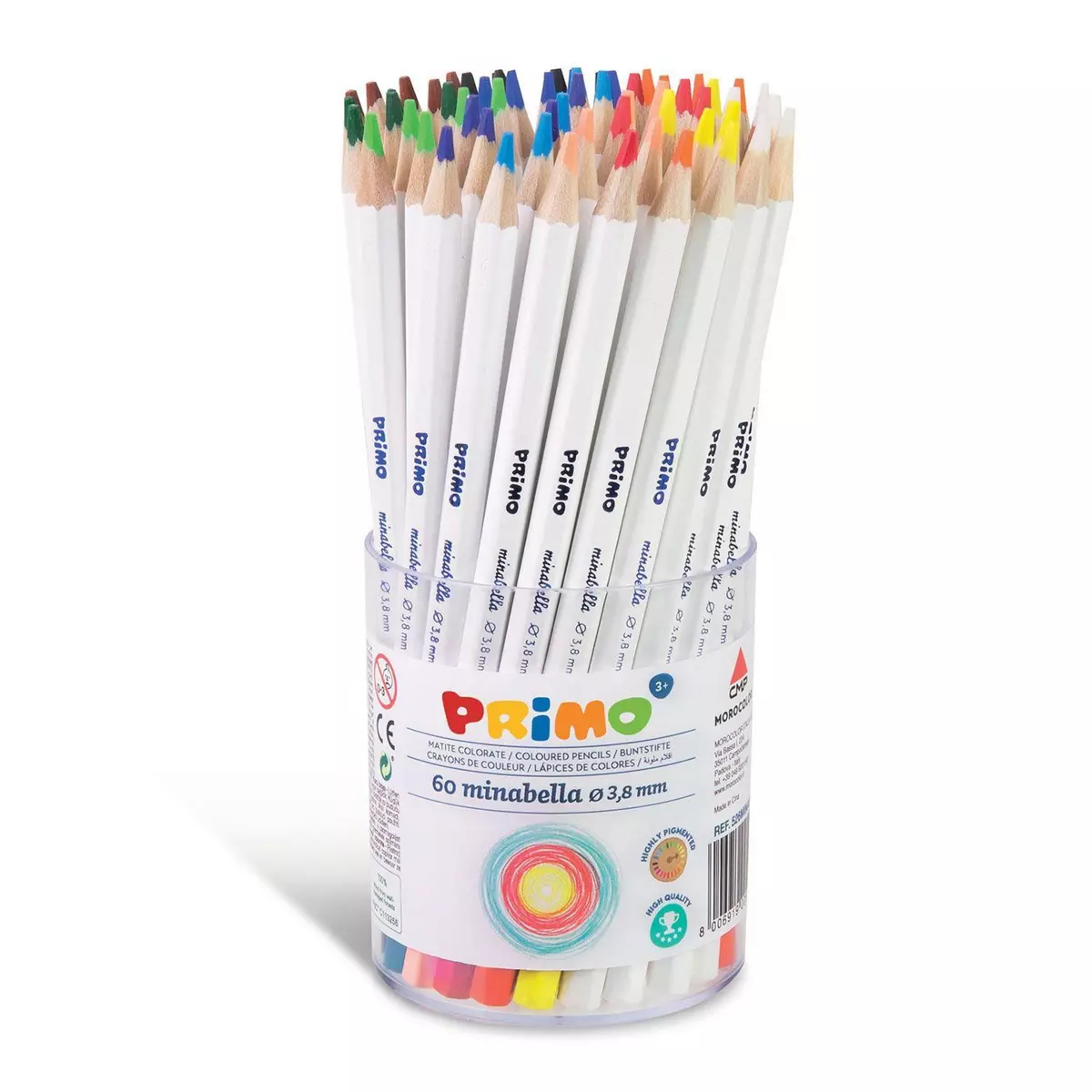 PRIMO Pot de 60 crayons de couleur Minabella