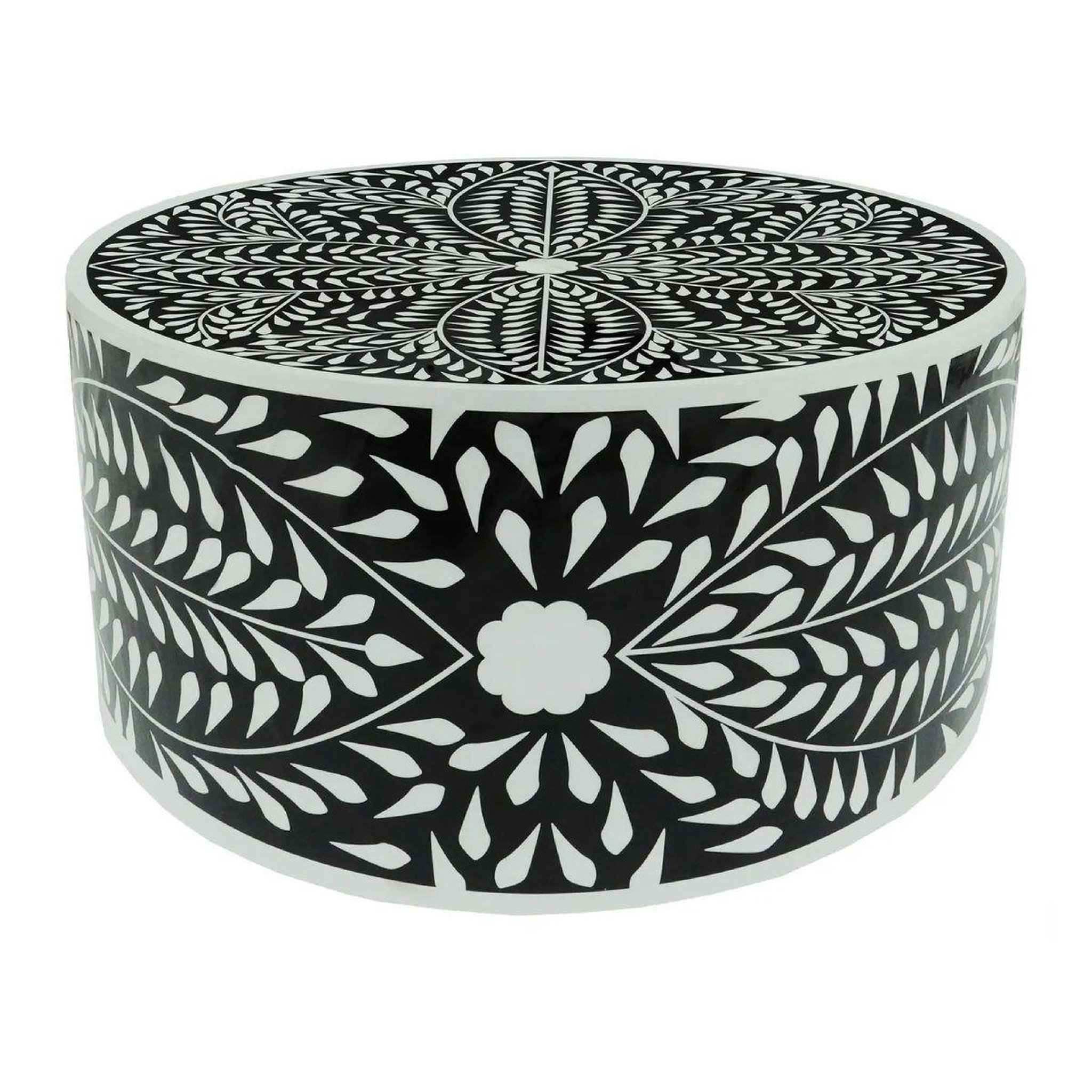Voir la diapositive 1 : Paris Prix Table basse ronde  flower  66cm noir & blanc
