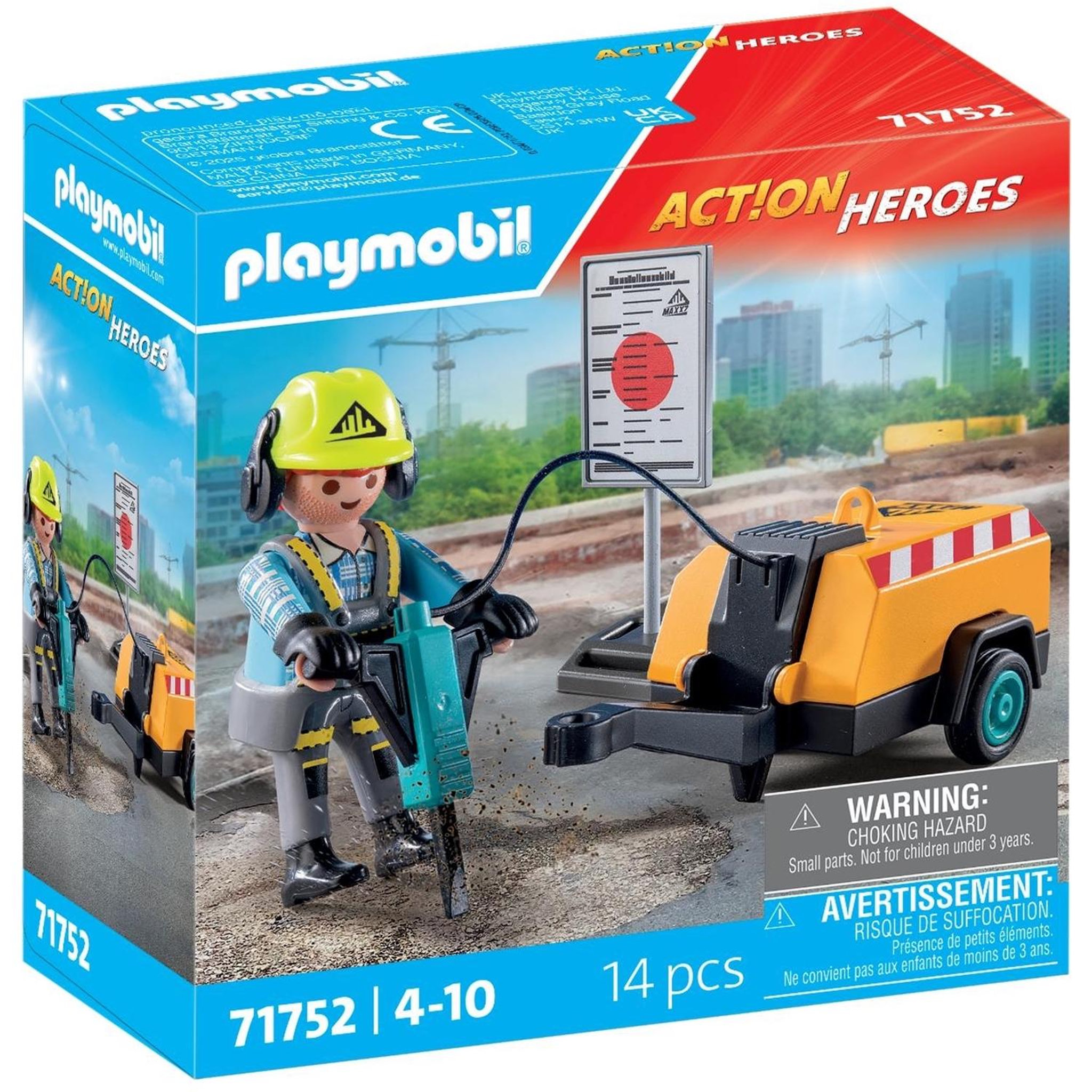PLAYMOBIL Action Heroes Ouvrier avec marteau-piqueur et signalisation