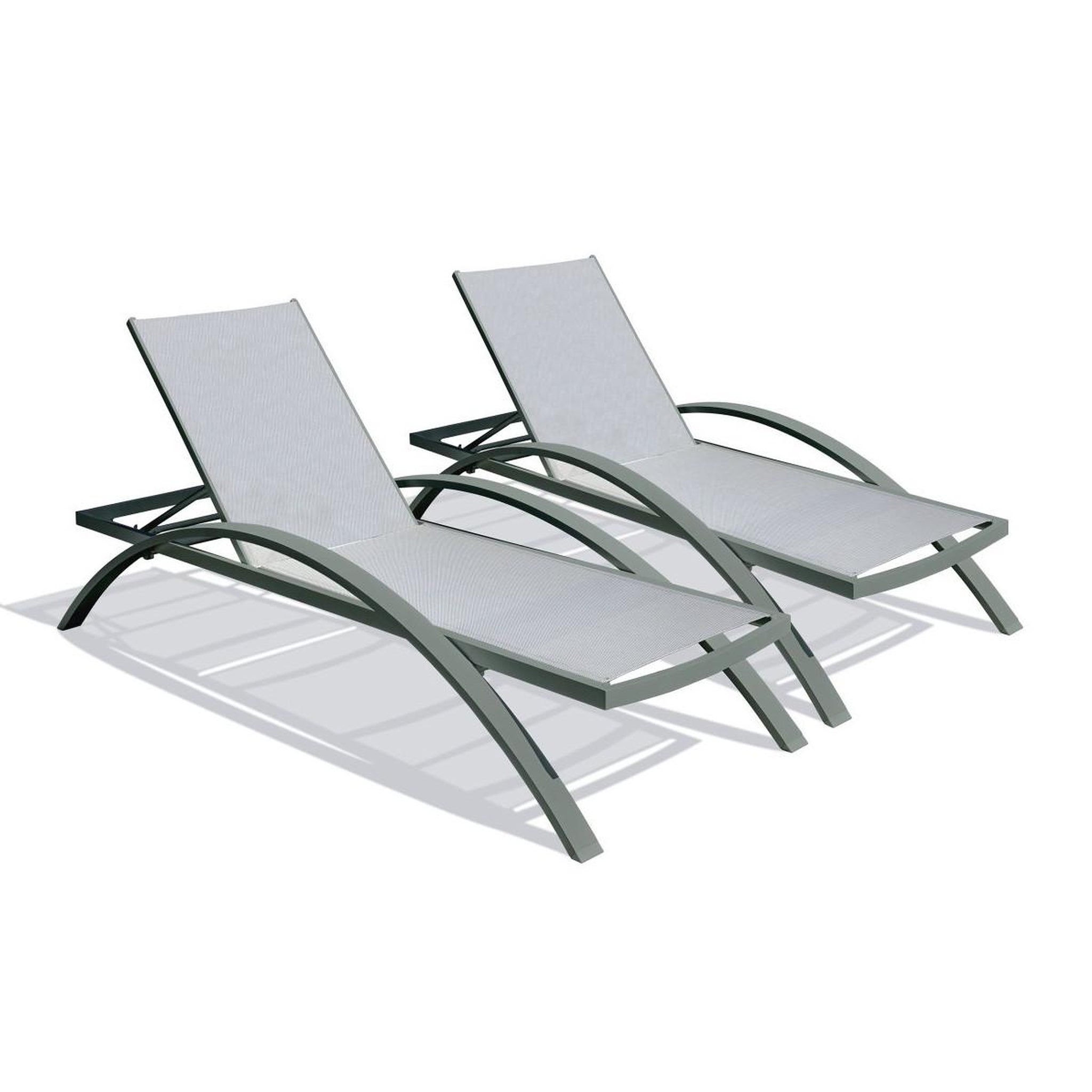 DCB GARDEN Lot de 2 Bains de Soleil Empilables  Barcelona  195cm Kaki