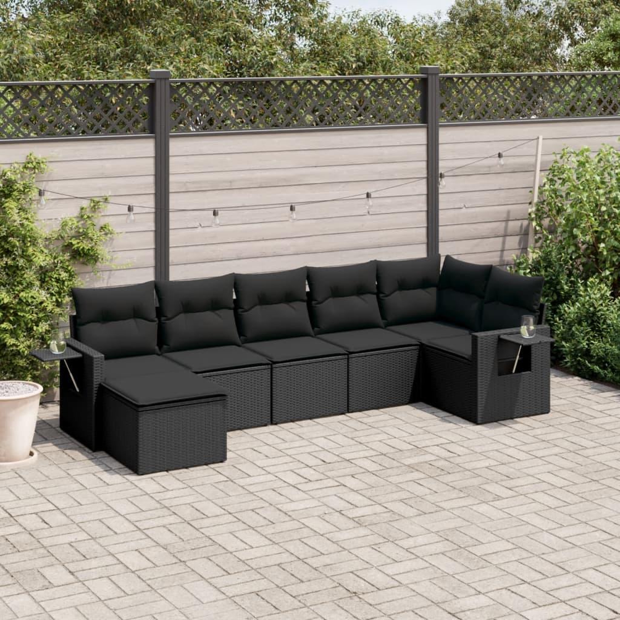 VIDAXL Salon de jardin 7 pcs avec coussins noir resine tressee