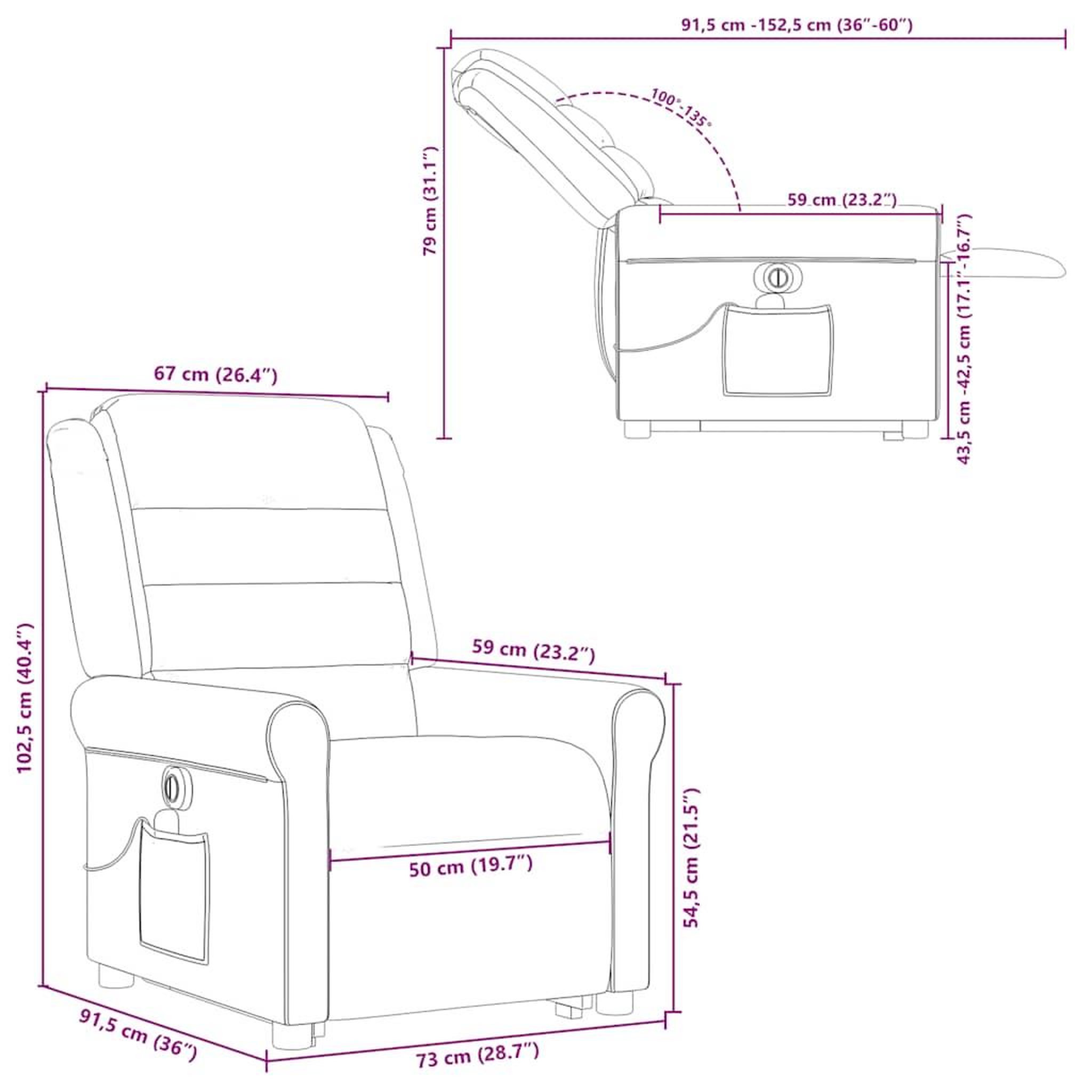 Voir la diapositive 6 : VIDAXL Fauteuil inclinable de massage electrique Rouge bordeaux Tissu