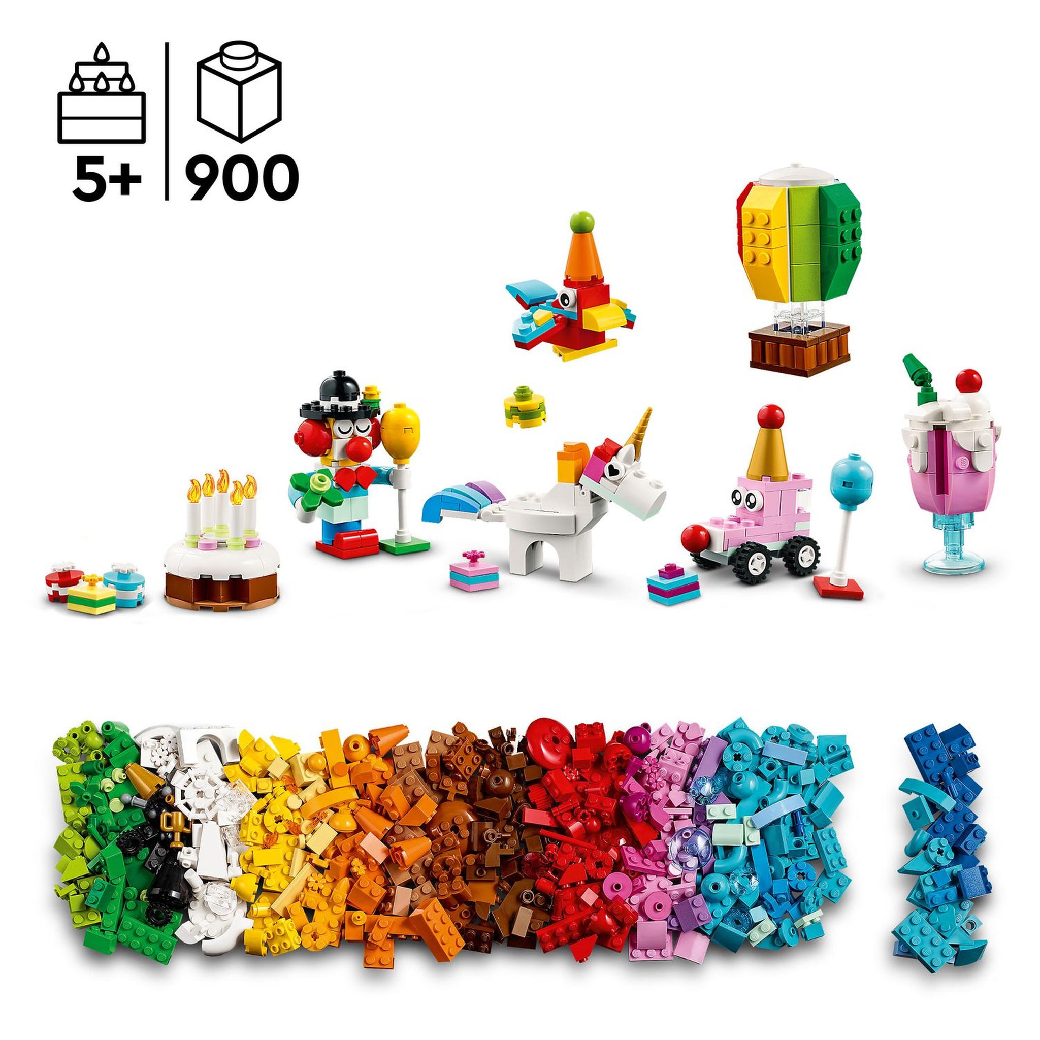Voir la diapositive 4 : LEGO Classic 11029 - Boîte de fête créative, Ensemble de Briques, à Jouer en Famille, Comprend 12 Mini Jouets : Ourson, Clown, Licorne,