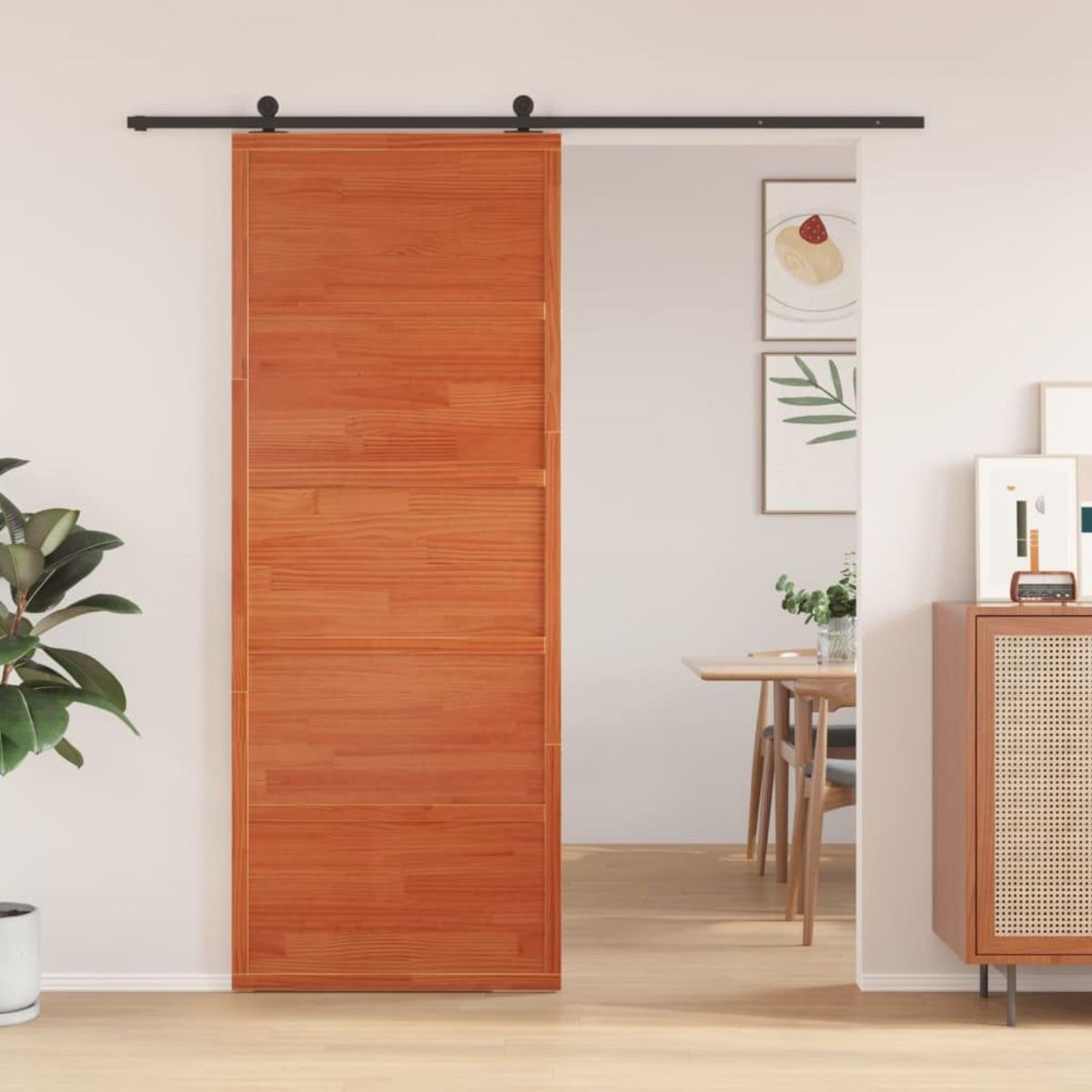VIDAXL Porte de grange marron cire 80x208 cm bois massif de pin