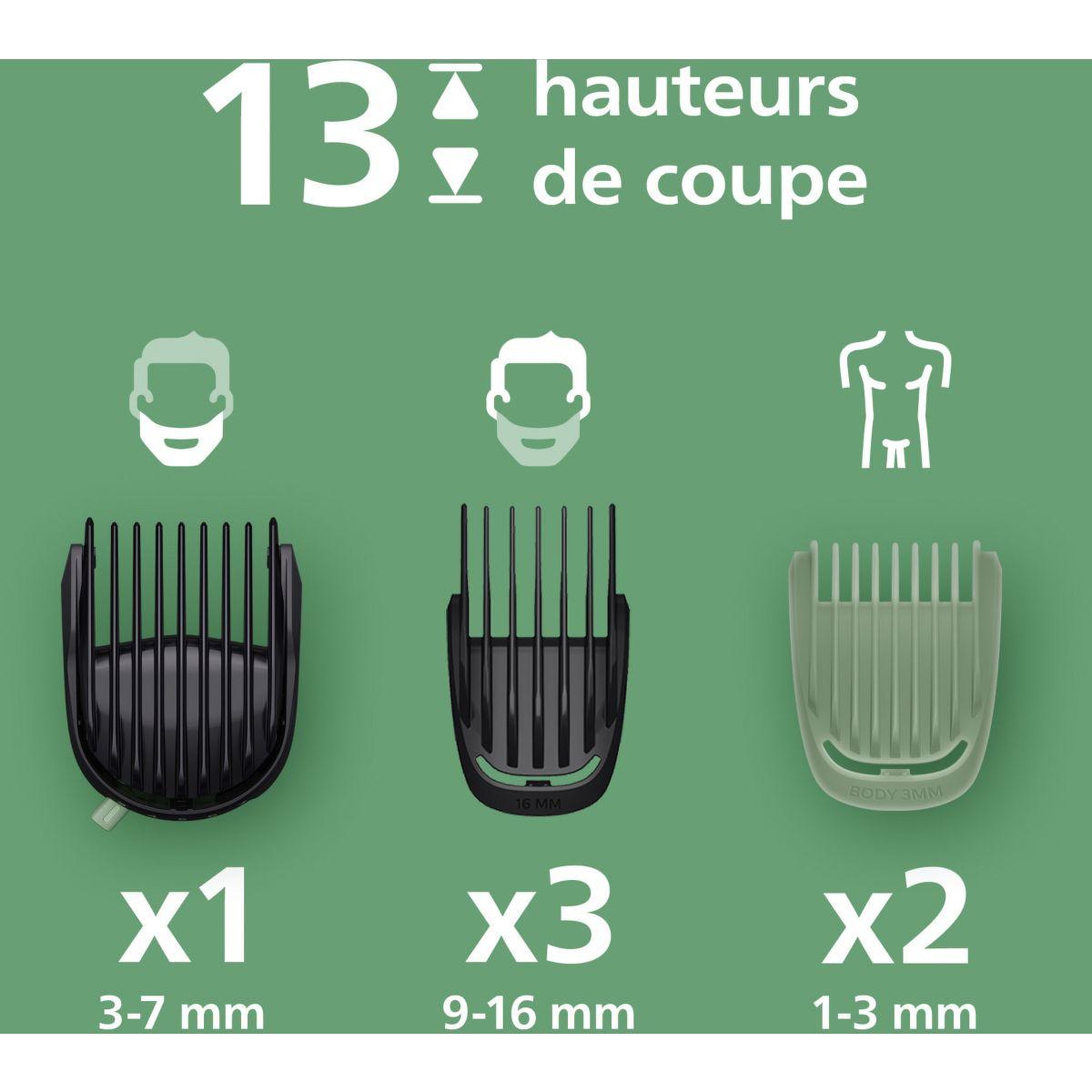 Voir la diapositive 4 : Philips Tondeuse corps mg5931/15 series 5000,  13 hauteurs de coupe, précision 0,5 mm, autonomie 120 mn