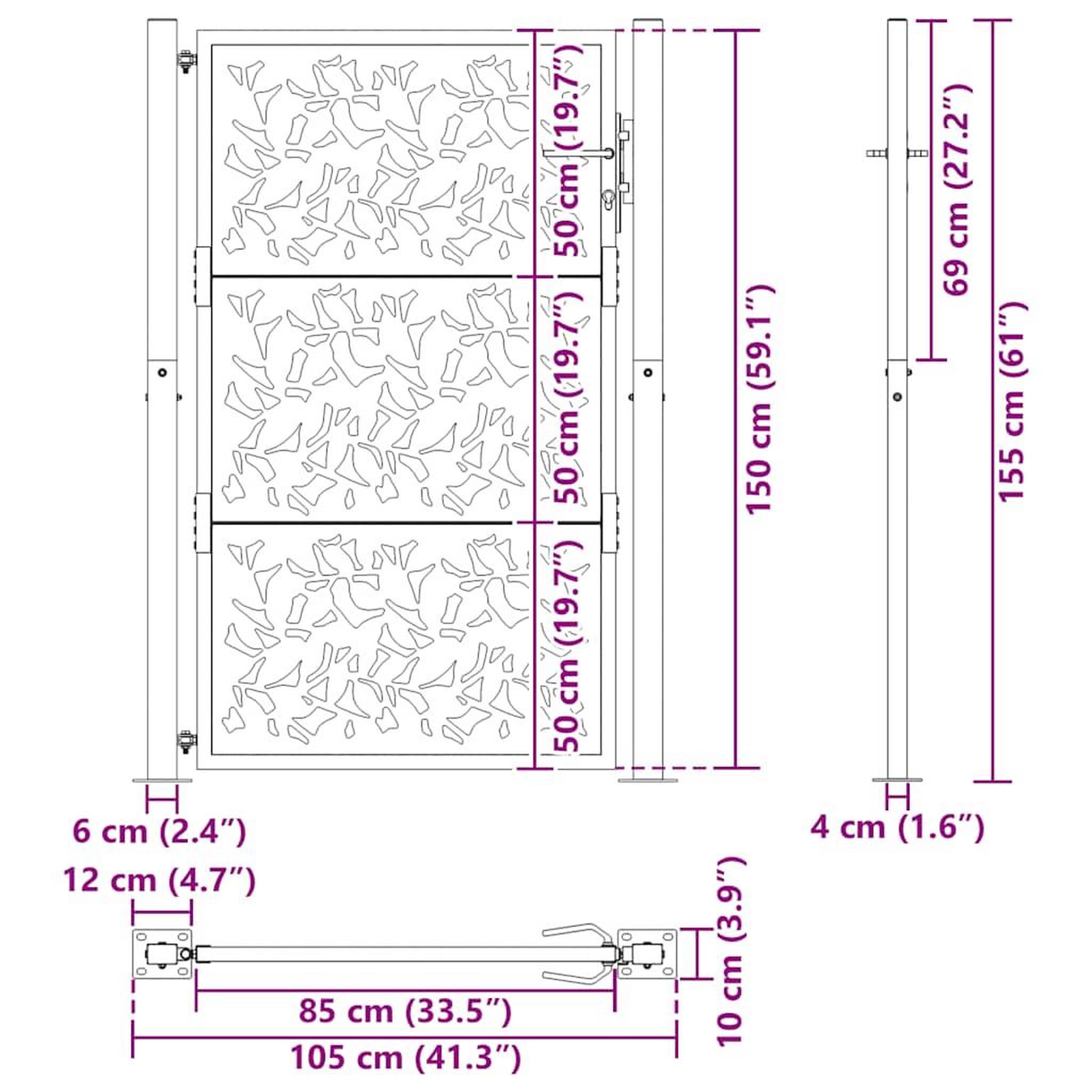 Voir la diapositive 6 : VIDAXL Porte de jardin acier resistant aux intemperies design feuilles