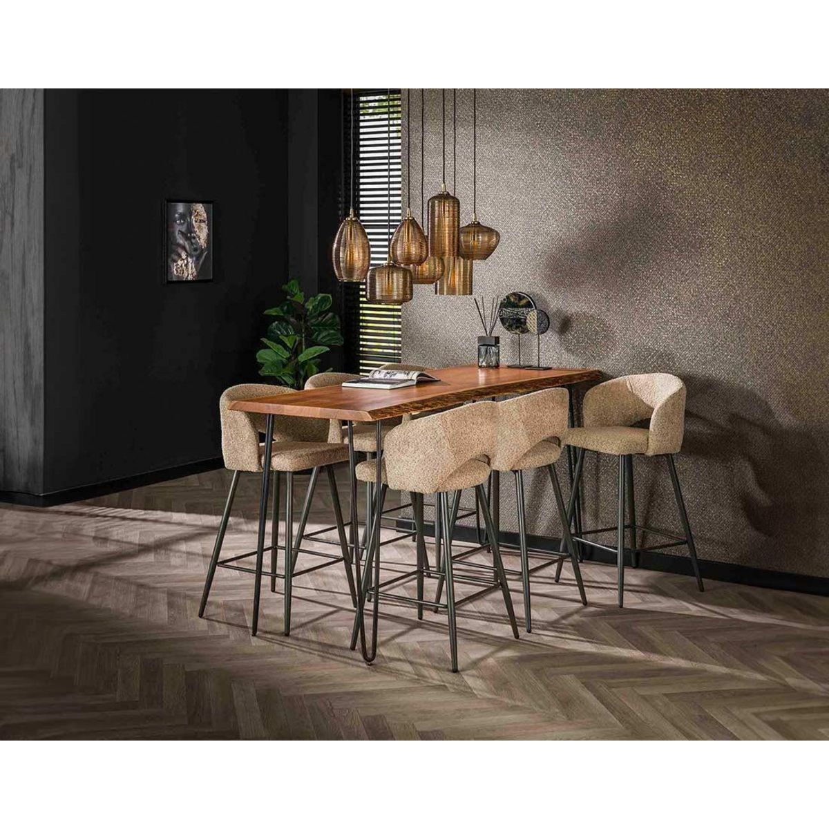 LISA DESIGN Pattaya - lot de 2 tabourets de bar - en tissu bouclette sable