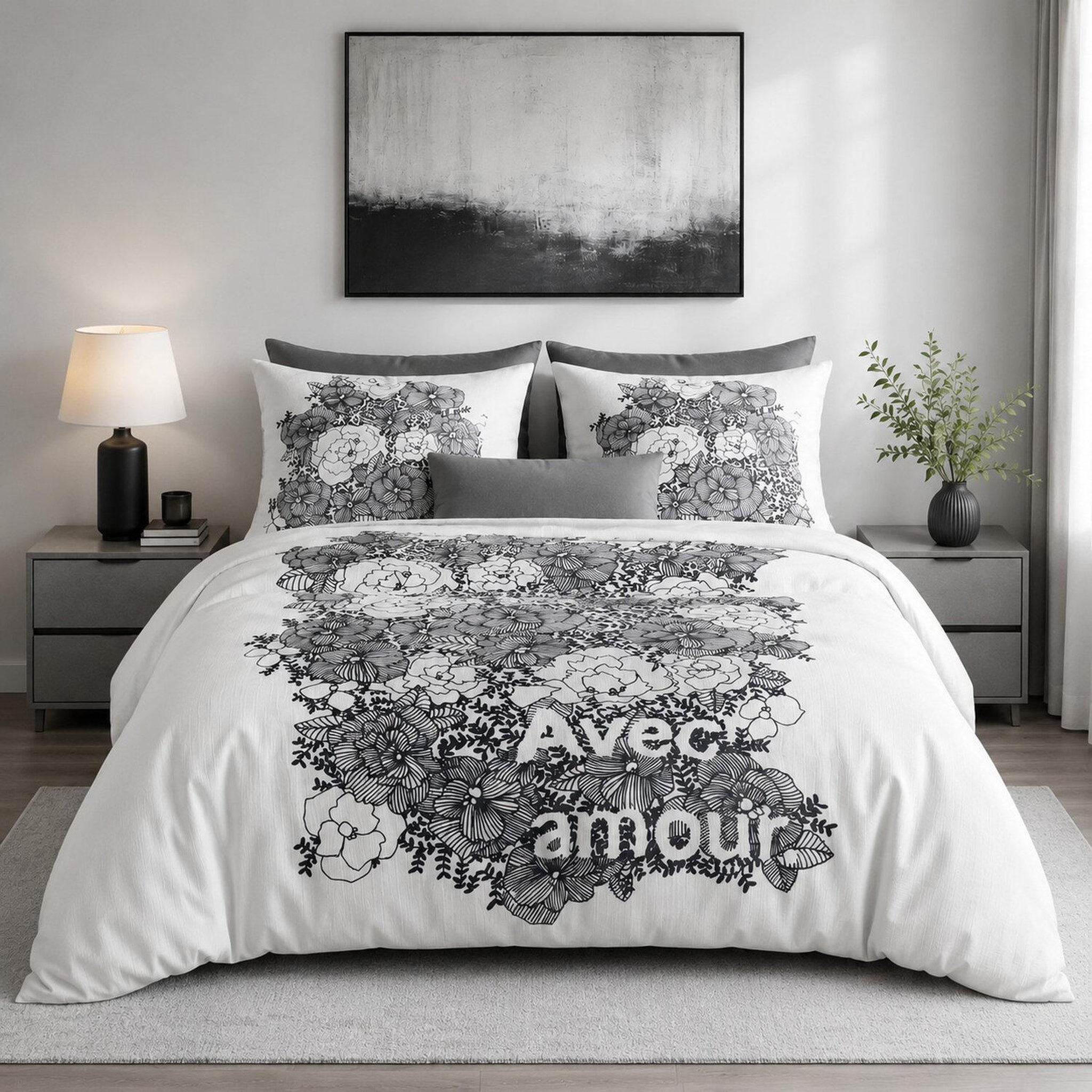 Voir la diapositive 1 : Les Ateliers du Linge Parure housse de couette 100% coton 47 fils/cm2-avec amour