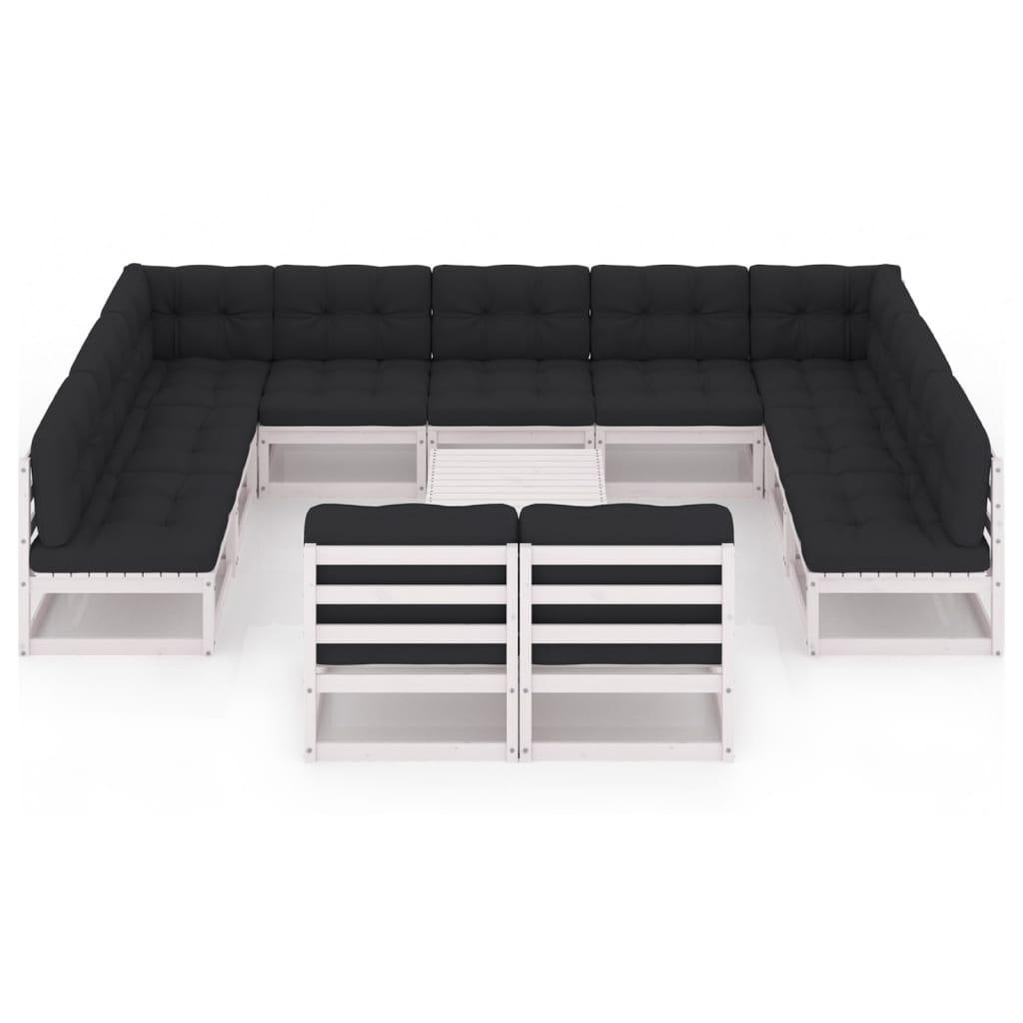 Voir la diapositive 3 : VIDAXL Salon de jardin 12 pcs avec coussins Blanc Bois de pin massif