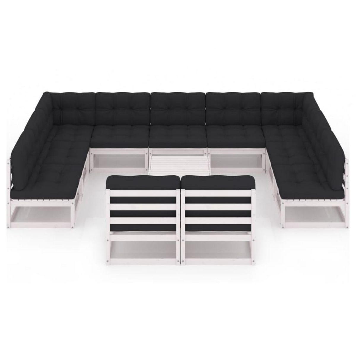 VIDAXL Salon de jardin 12 pcs avec coussins Blanc Bois de pin massif