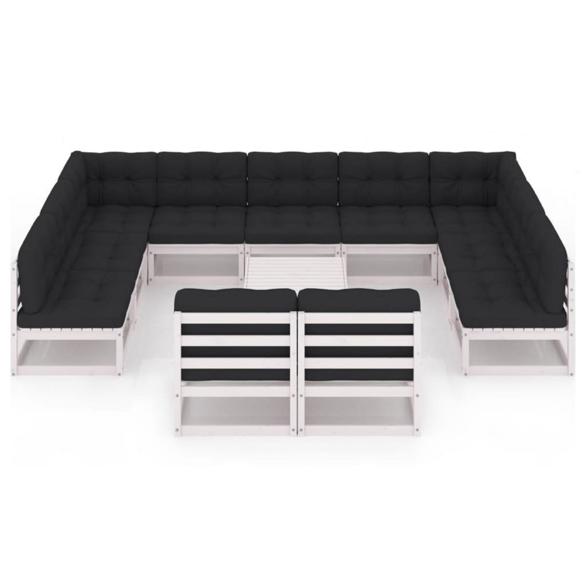 VIDAXL Salon de jardin 12 pcs avec coussins Blanc Bois de pin massif