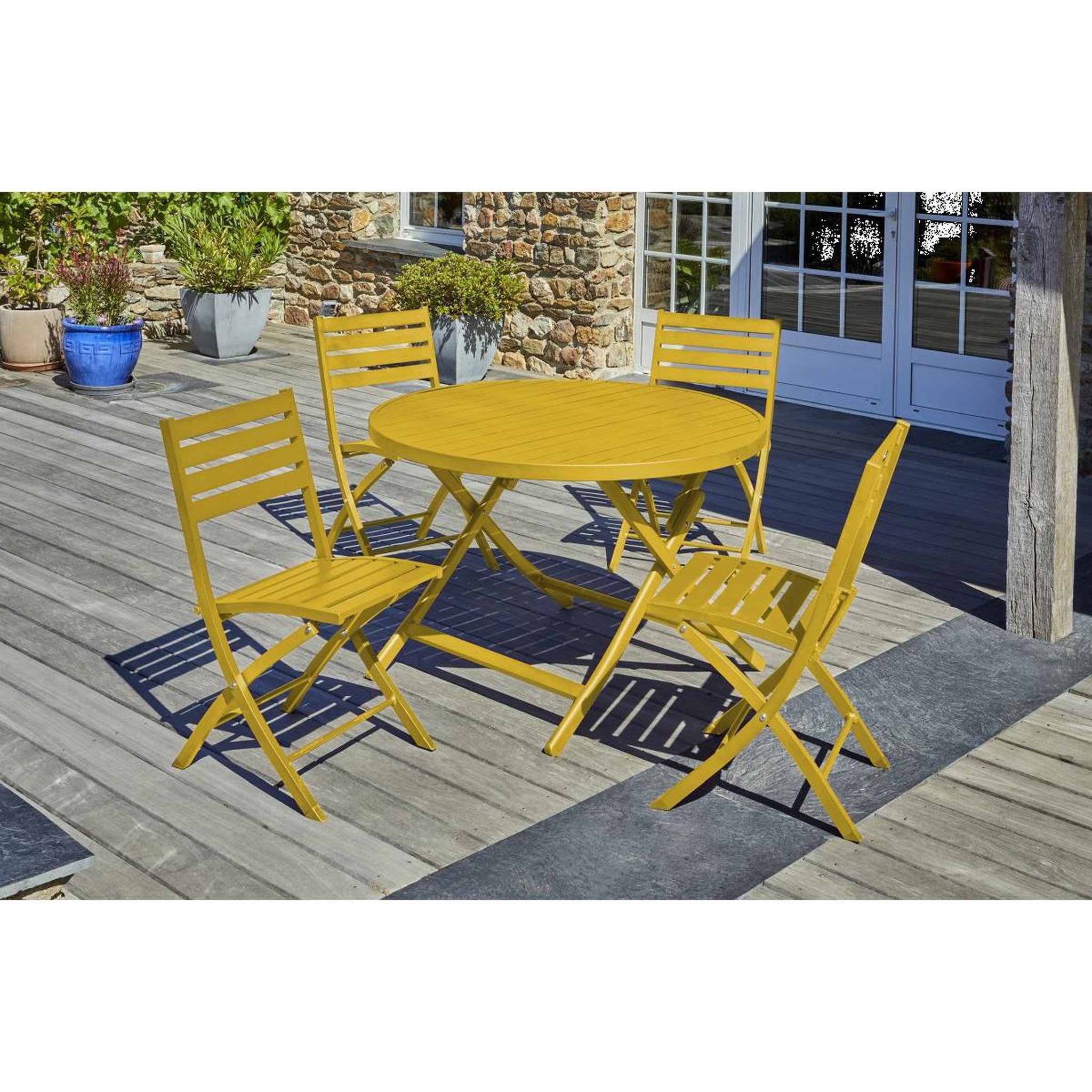 Voir la diapositive 5 : Paris Prix Ensemble table de jardin pliante & 4 chaises  marius  110cm moutarde