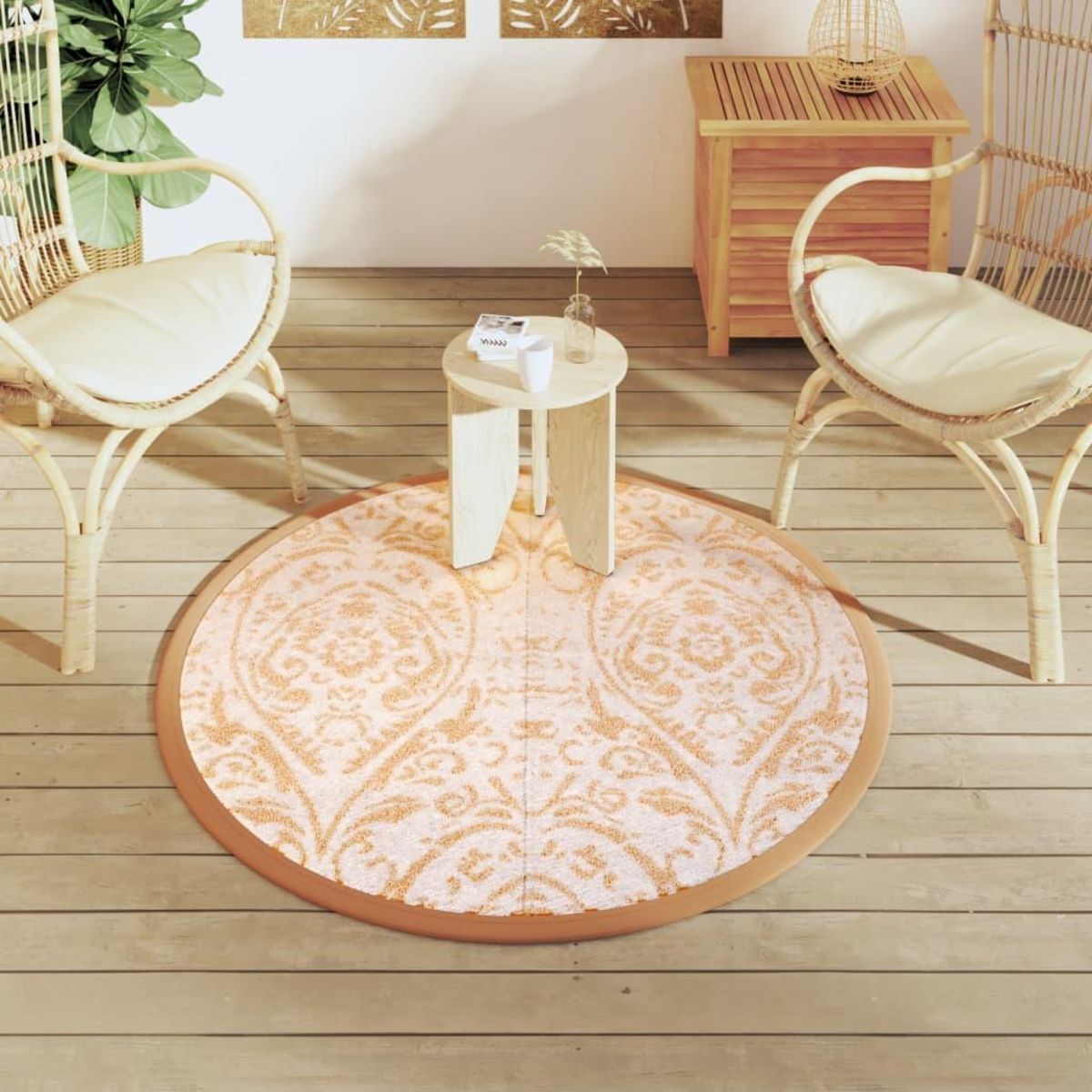 VIDAXL Tapis d'exterieur ARAKIL orange et blanc Ø120 cm PP