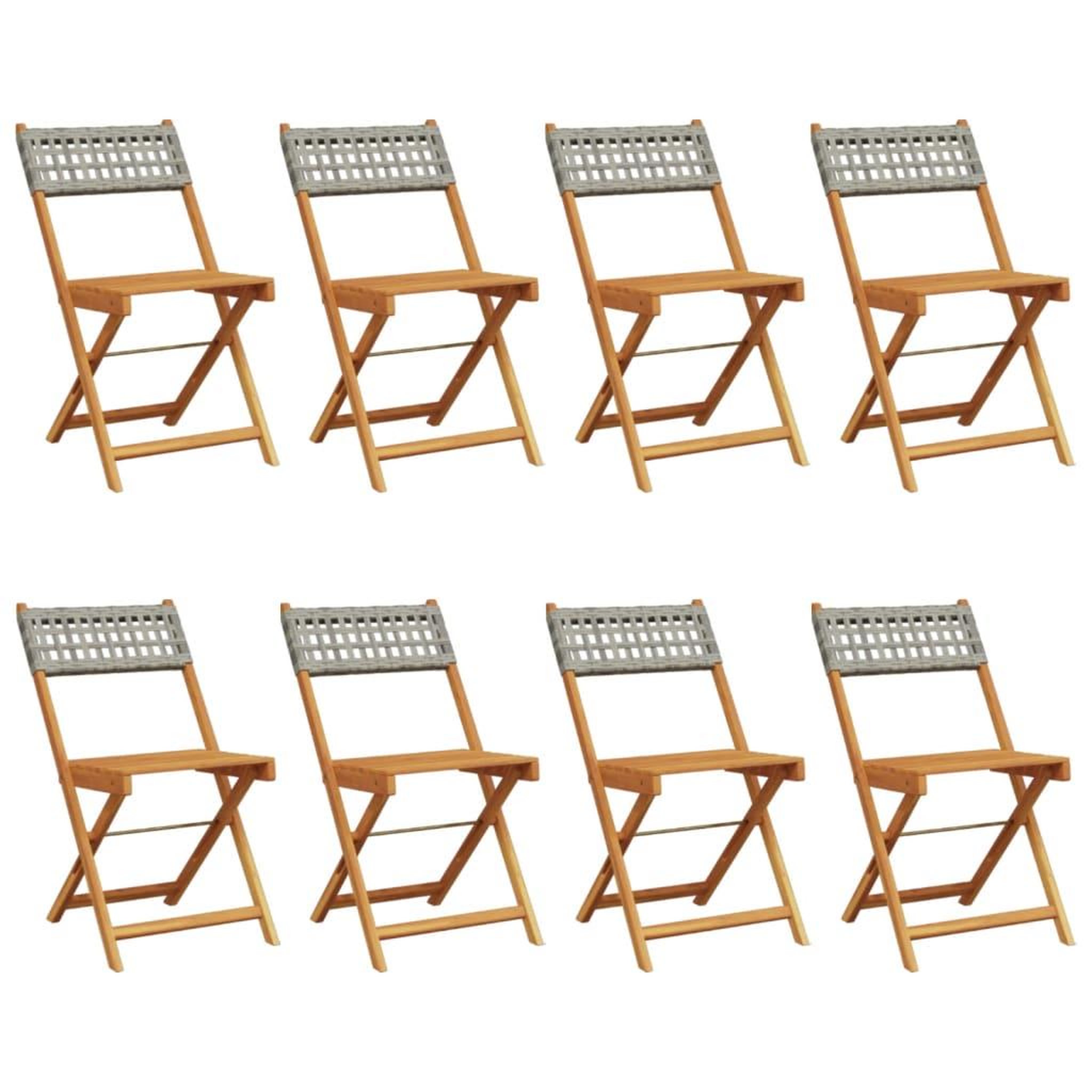 Voir la diapositive 2 : VIDAXL Chaises de jardin pliantes lot de 8 gris poly rotin bois massif