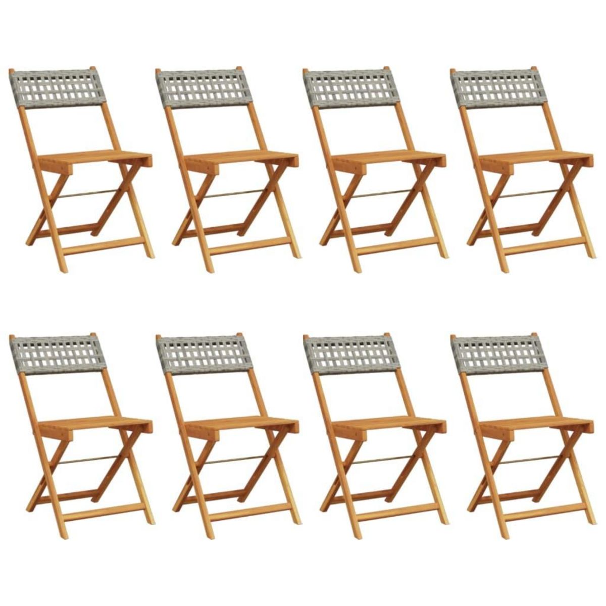 VIDAXL Chaises de jardin pliantes lot de 8 gris poly rotin bois massif